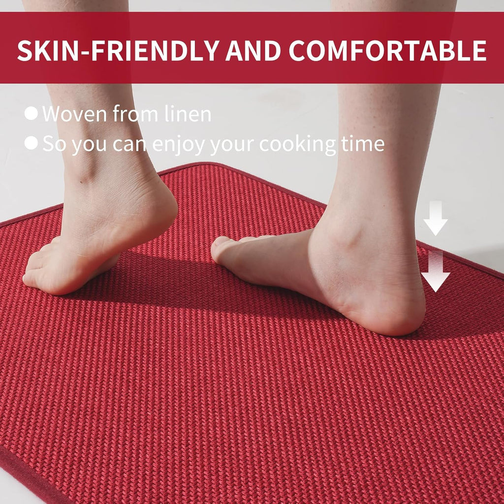 YDKGL Kitchen Mat Set of 2 PCS, Cushioned Non Slip Rugs for Kitchen Floor, Absorbent Runner Comfort Standing Mats Washable for Kitchen, Office, Home Red 17x30+17x59