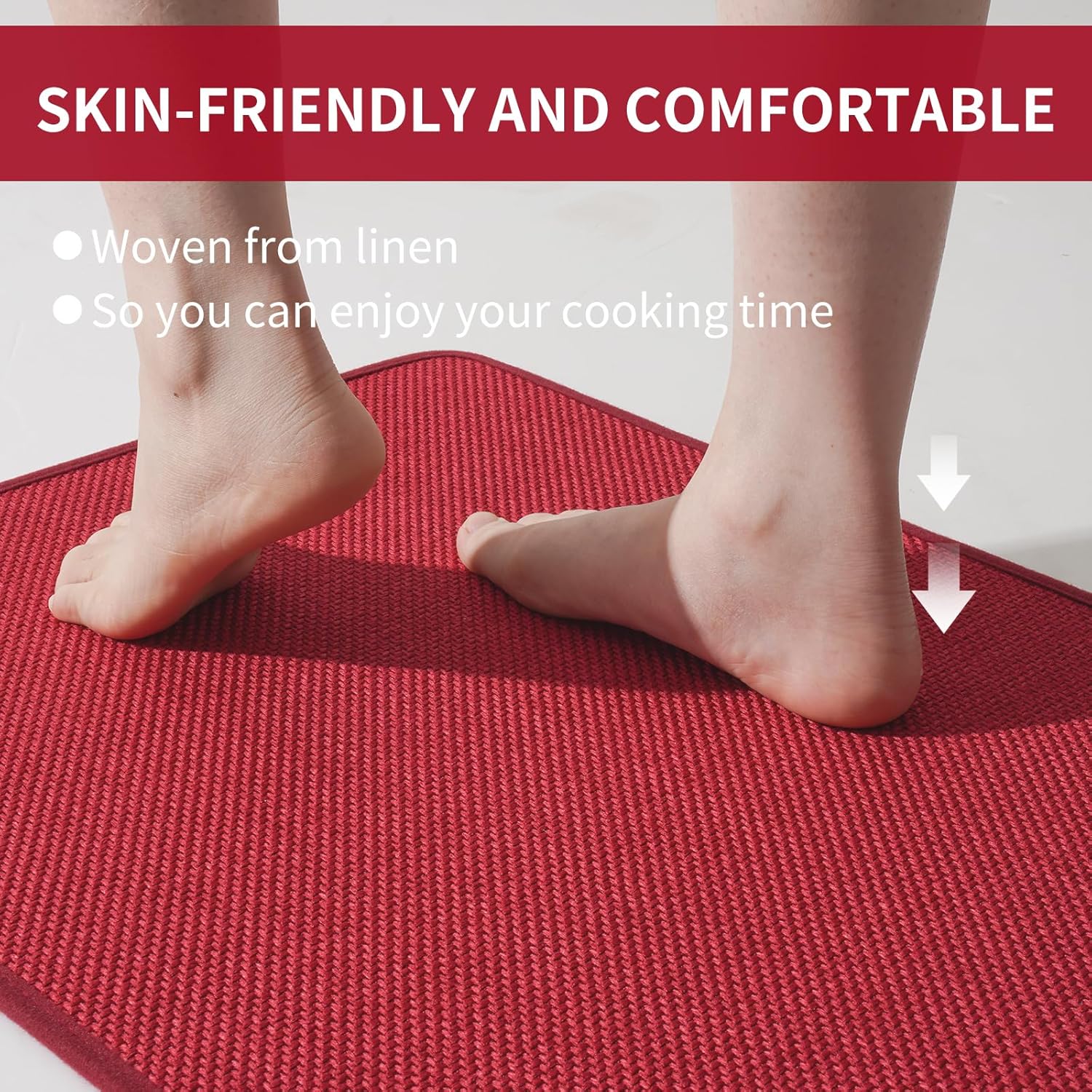 YDKGL Kitchen Mat Set of 2 PCS, Cushioned Non Slip Rugs for Kitchen Floor, Absorbent Runner Comfort Standing Mats Washable for Kitchen, Office, Home Red 17x30+17x59