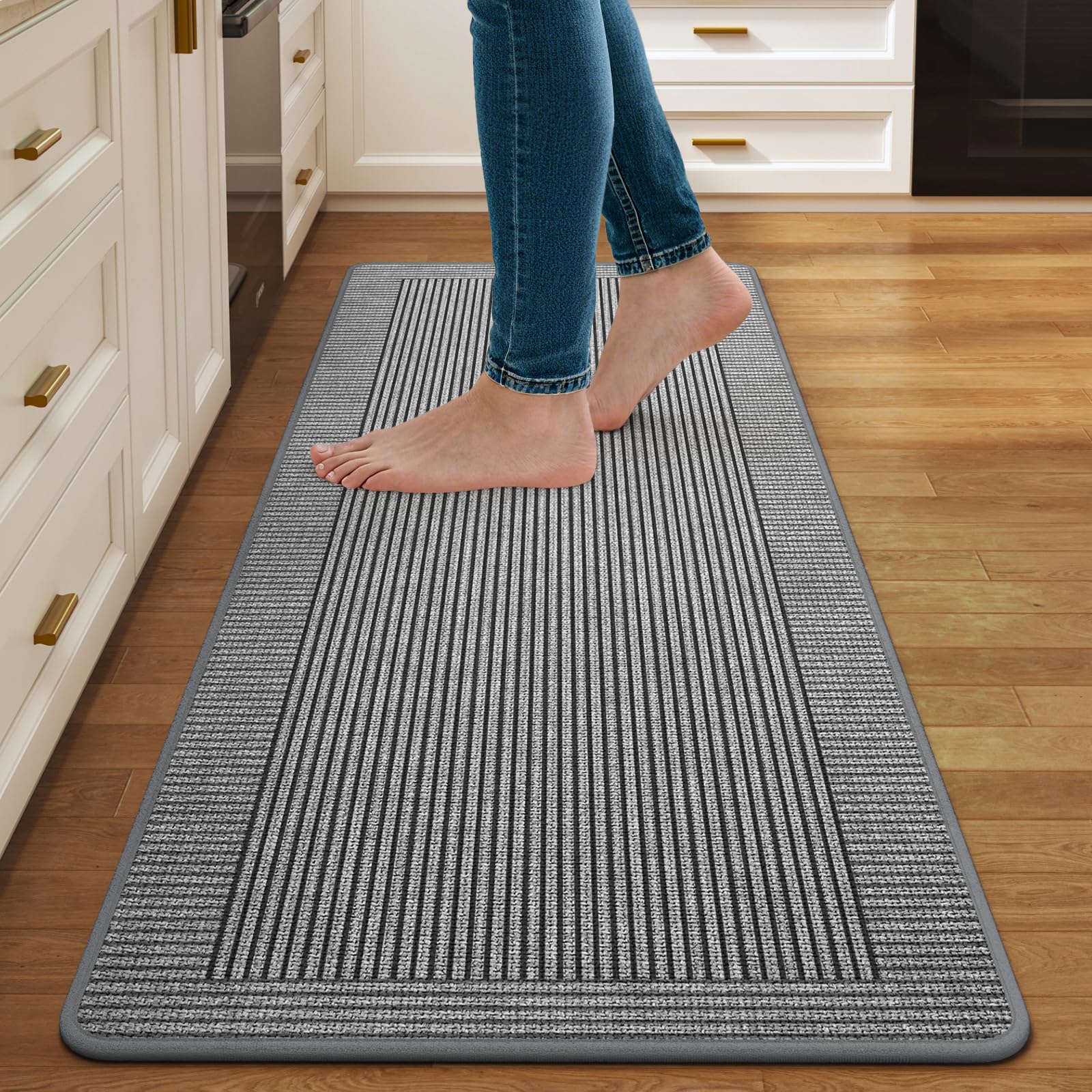 Kitchen Rugs Set of 2,Kitchen Mats for Floor, Runner Rugs Non Slip Washable Absorbent Kitchen Floor Mat, Braided Kitchen Sink Rug, 17''x30''+17''x47'' Brown