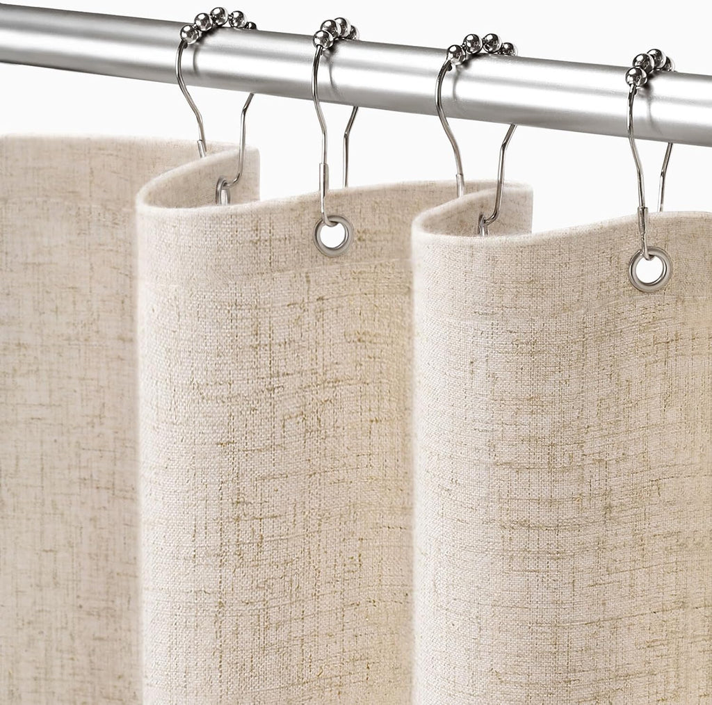Linen Shower Curtain Beige, Fabric Boho Farmhouse Shower Curtains for Bathroom Cream Cotton Natural Cloth 72" W x 72" L