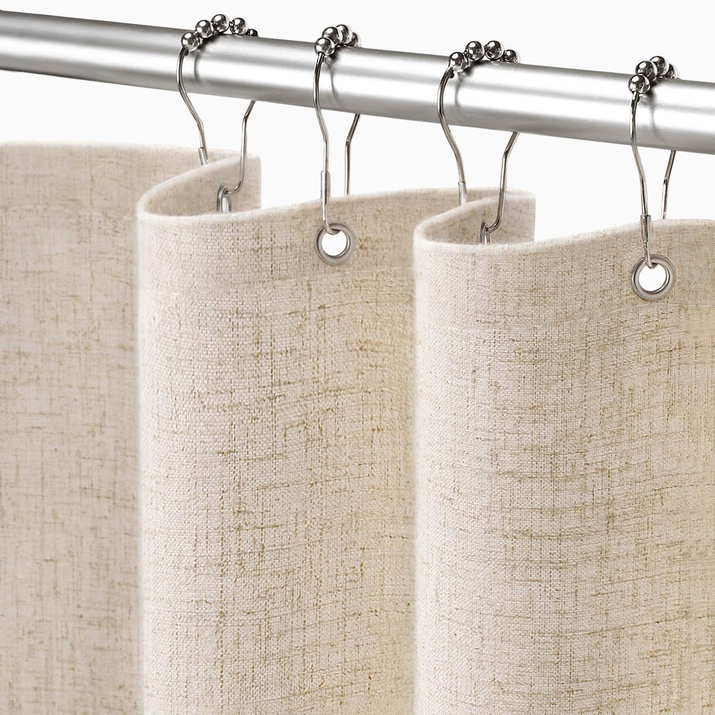 Linen Shower Curtain Beige, Fabric Boho Farmhouse Shower Curtains for Bathroom Cream Cotton Natural Cloth 72" W x 72" L