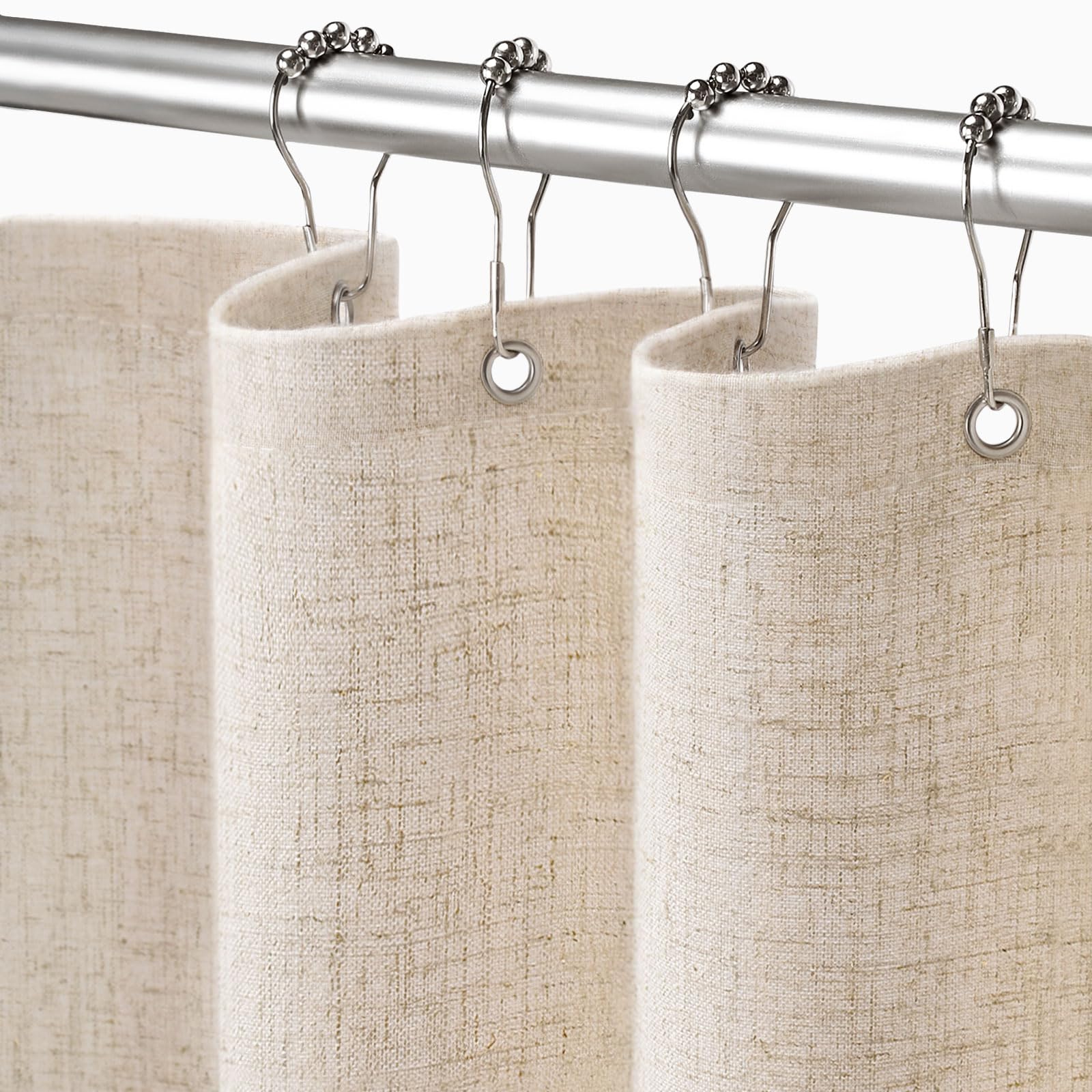 Linen Shower Curtain Beige, Fabric Boho Farmhouse Shower Curtains for Bathroom Cream Cotton Natural Cloth 72" W x 72" L