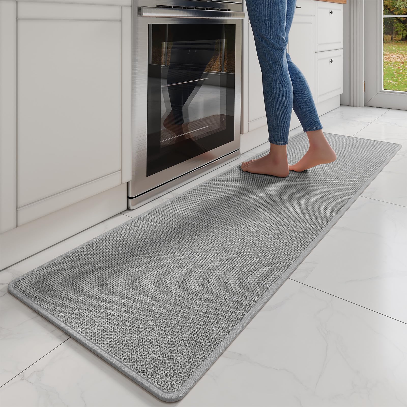YDKGL Kitchen Mat Set of 2 PCS, Cushioned Non Slip Rugs for Kitchen Floor, Absorbent Runner Comfort Standing Mats Washable for Kitchen, Office, Home Red 17x30+17x59