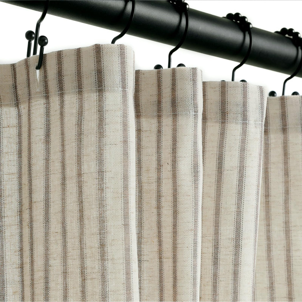 Farmhouse Striped Shower Curtain - 72x72 Inches, Linen Blend Fabric, Breathable & Machine Washable, Rustic Sage for Bathroom Decor (Hooks/Liner Not Included)