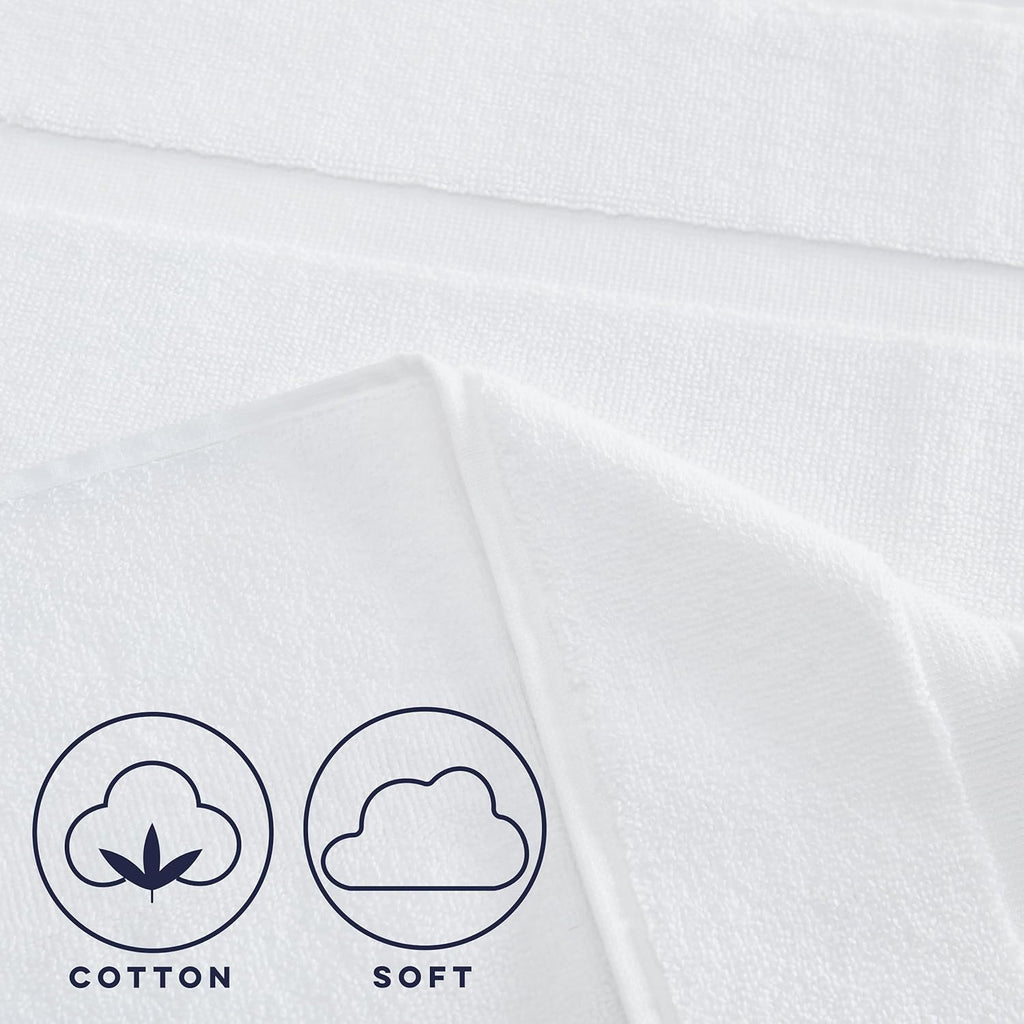Casual Living White Cotton Bath Mats Set of 2 Towel Mats for Bathroom Floor Banded Rugs Soft Absorbent Ring Spun Cotton Washable Essentials Bathroom Shower Accessories, 34-inch x 21-inch, White