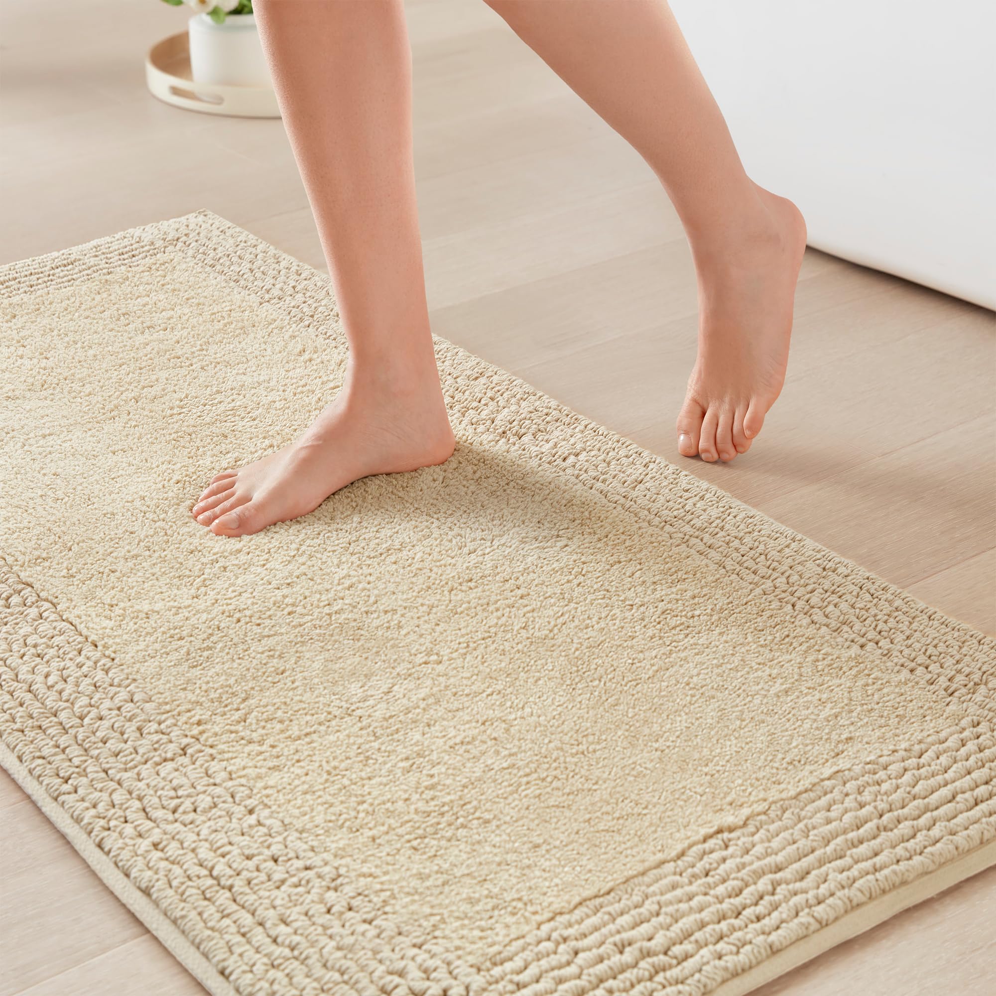 Madison Park Splendor Reversible 100% Cotton Tufted Bathroom Rug-3000 GSM Hotel Quality Luxurious Plush Medium Pile Bath Mat Absorbent, Quick Dry, Shower Room Décor, 21x34, Natural