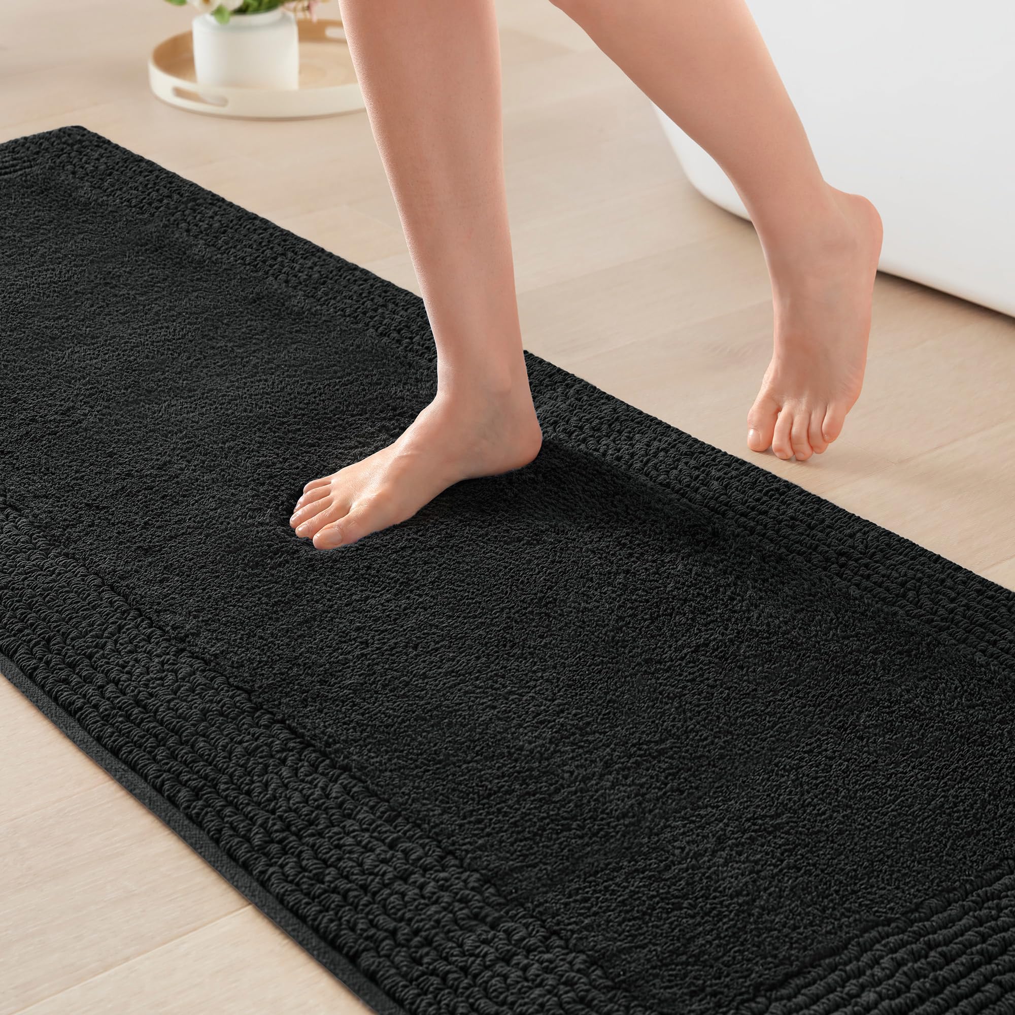 21"×34" White Reversible Tufted Cotton Bath Rug, 3000GSM Absorbent Quick Dry Bathroom Mat