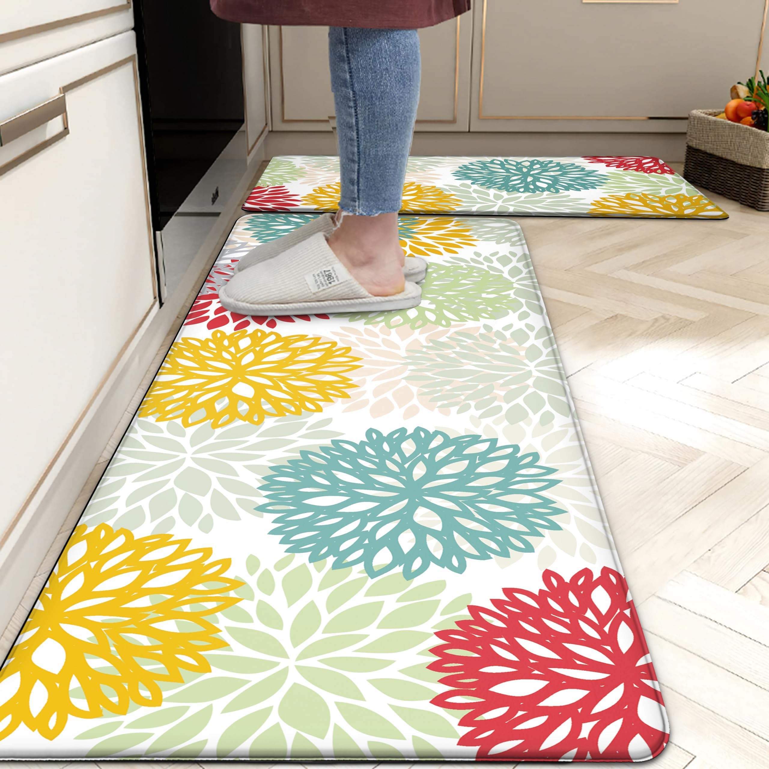 Kitchen Mats Set of 2 Cushioned Anti Fatigue Kitchen Rugs Non Slip Waterproof Kitchen Runner Memory Foam Kitchen Floor Mat Comfort Standing Mat for Sink,Office,Laundry