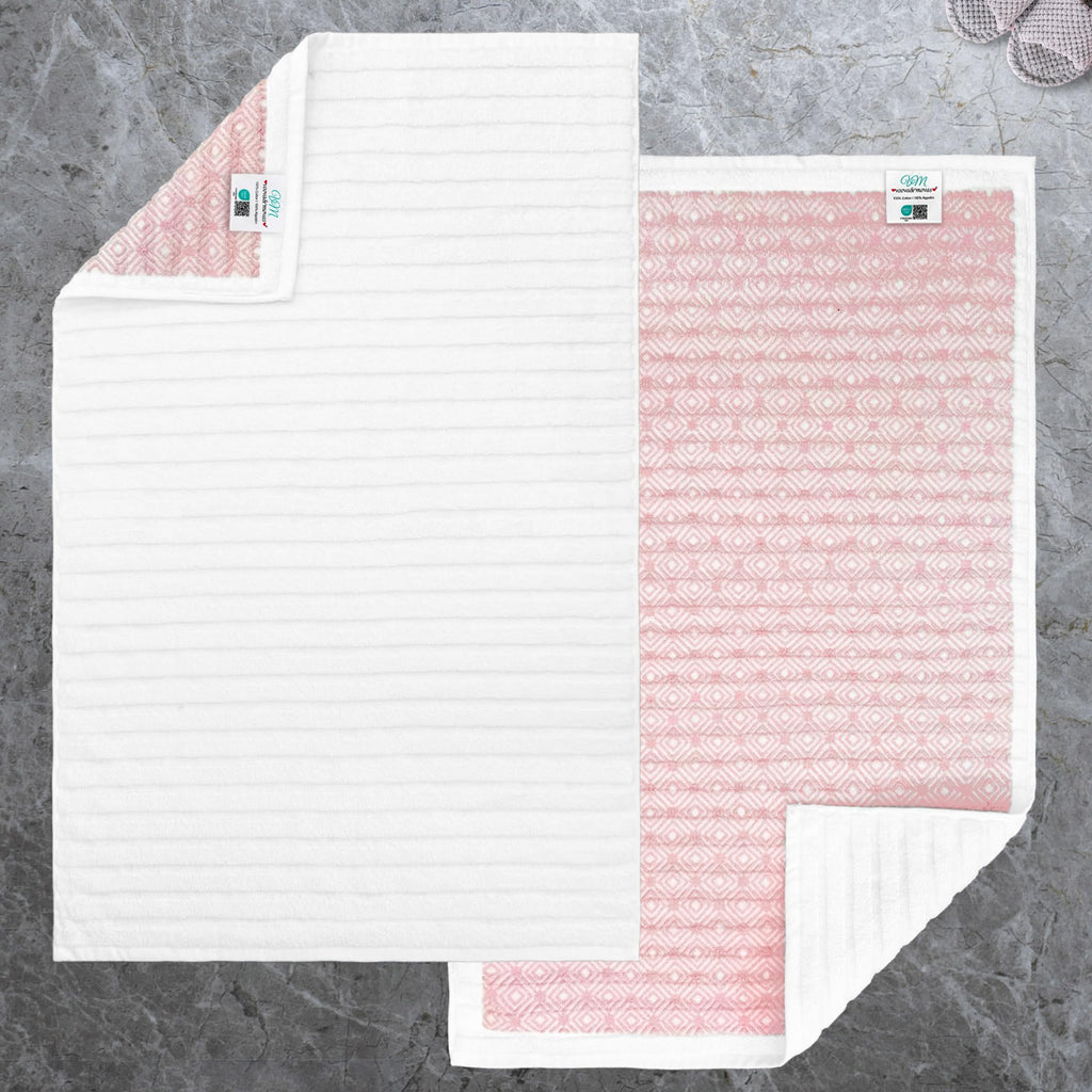 VOOVA & MOVAS White Hotel-Grade Quality Cotton Bath Mats Set of 2 - Non Slip Design, Thick 1000gsm, Absorbent, Machine Washable, Large 22"x35" Bathroom Floor Towels, Safe for Bath Floors