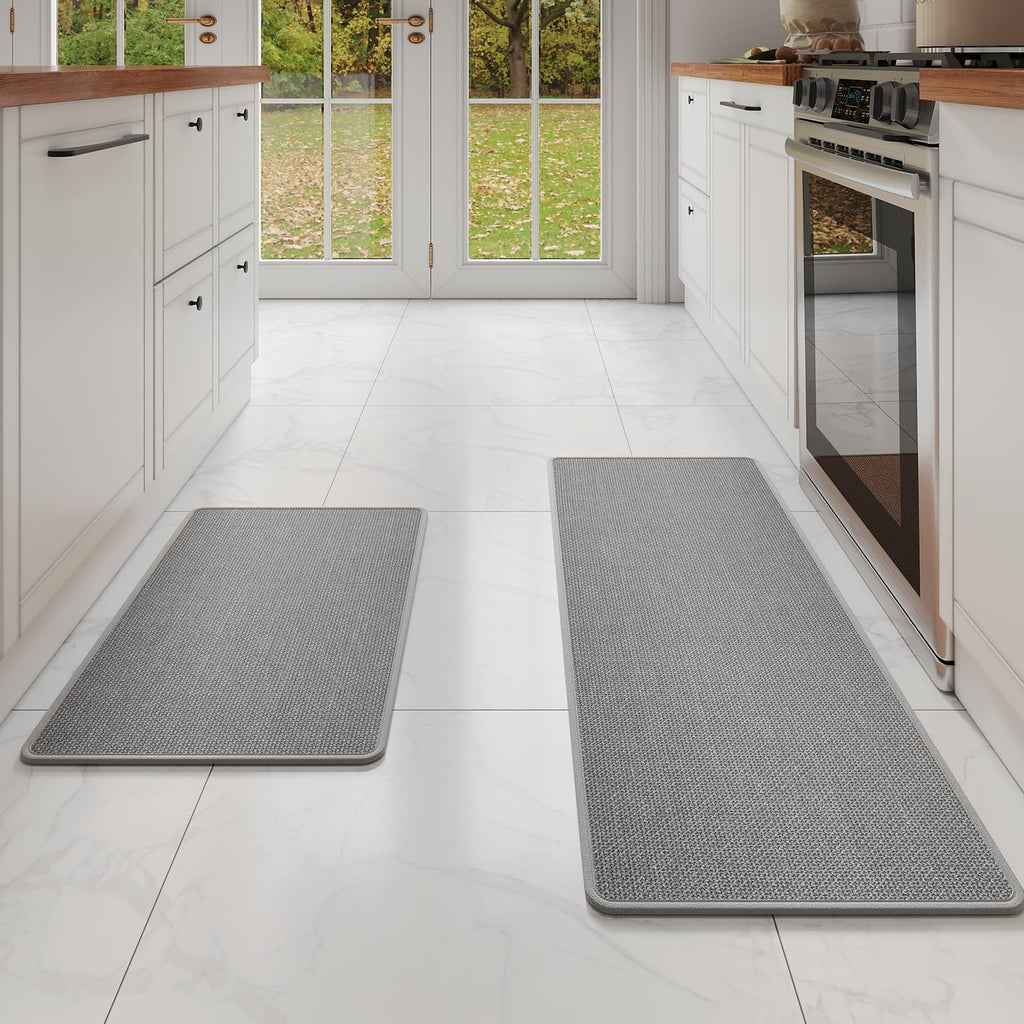 YDKGL Kitchen Mat Set of 2 PCS, Cushioned Non Slip Rugs for Kitchen Floor, Absorbent Runner Comfort Standing Mats Washable for Kitchen, Office, Home Red 17x30+17x59