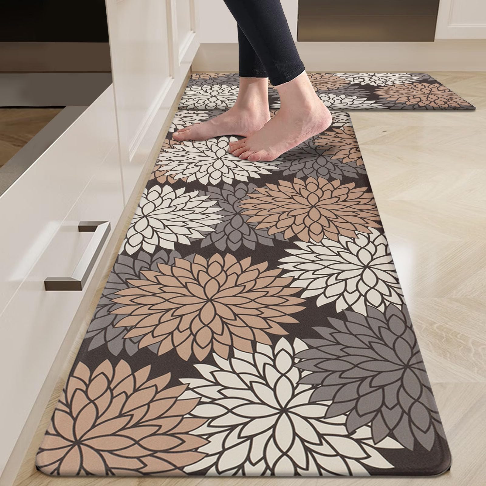 HEBE Anti Fatigue Kitchen Rugs Sets of 2, Non Slip Kitchen Mats for Floor, Waterproof Cushioned Comfort Standing Carpet for Kitchen Sink, Home Office, Laundry Room, Gray