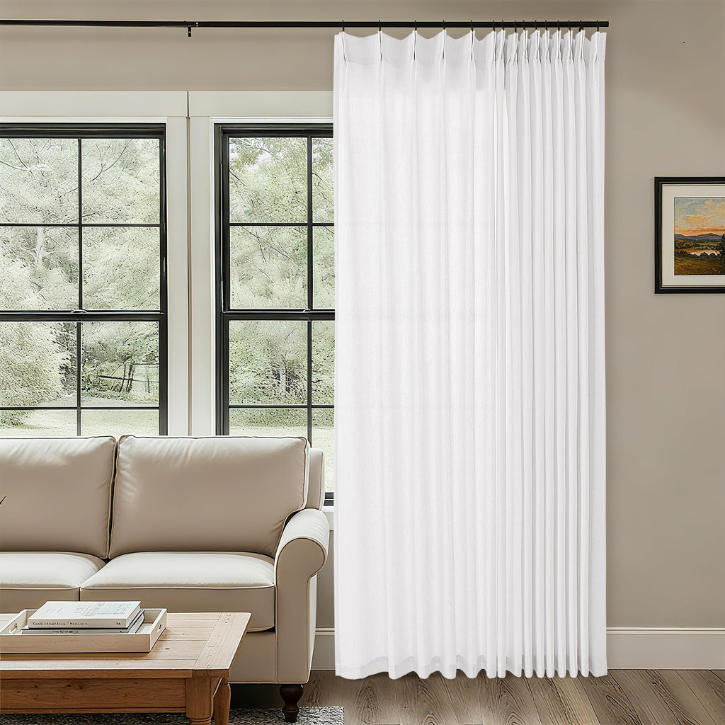 Natural Pinch Pleated Linen Curtains 72 Inches Long 72 Inch Wide for Living Room Bathroom Light Filtering Semi Sheer Shower Bath Curtain 72x72 Boho Neutral Pinch Pleated Drape Hooks Rings 1 Panel