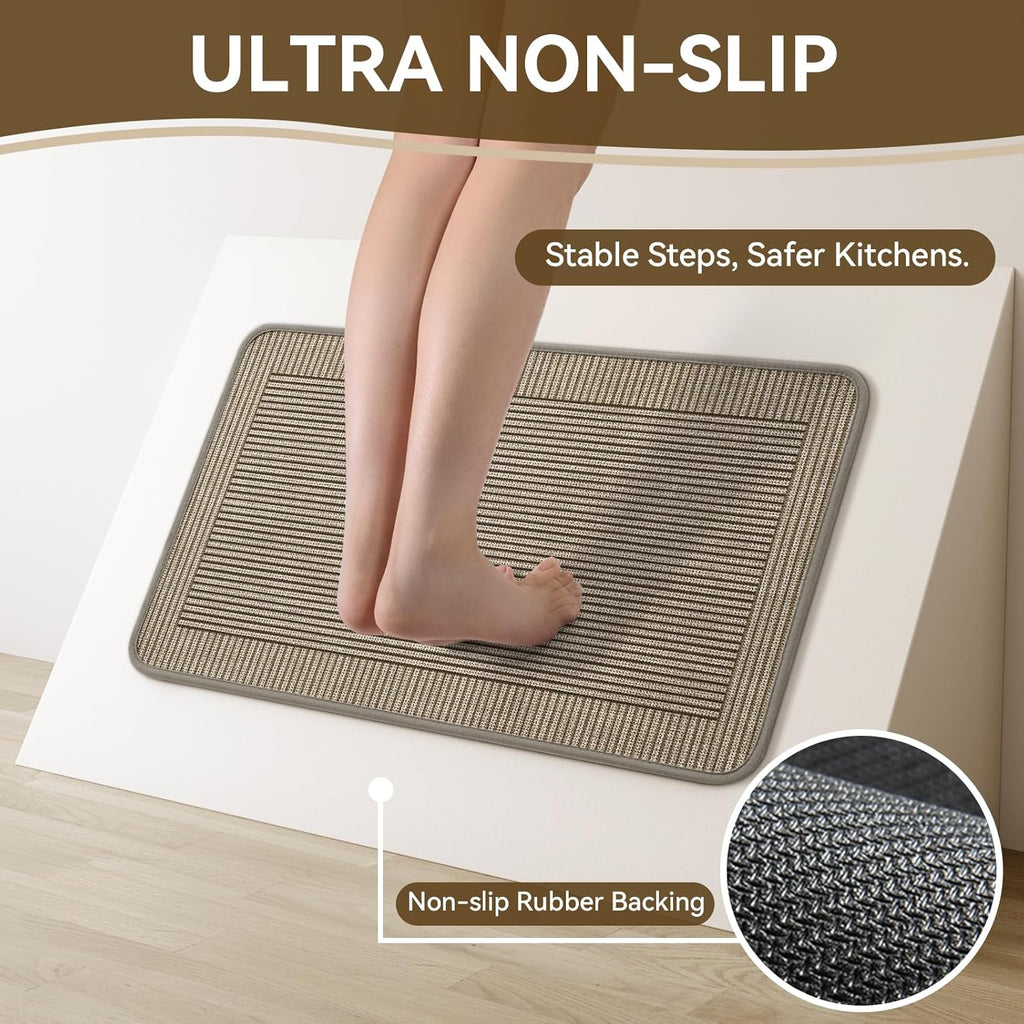 Kitchen Rugs Set of 2,Kitchen Mats for Floor, Runner Rugs Non Slip Washable Absorbent Kitchen Floor Mat, Braided Kitchen Sink Rug, 17''x30''+17''x47'' Brown
