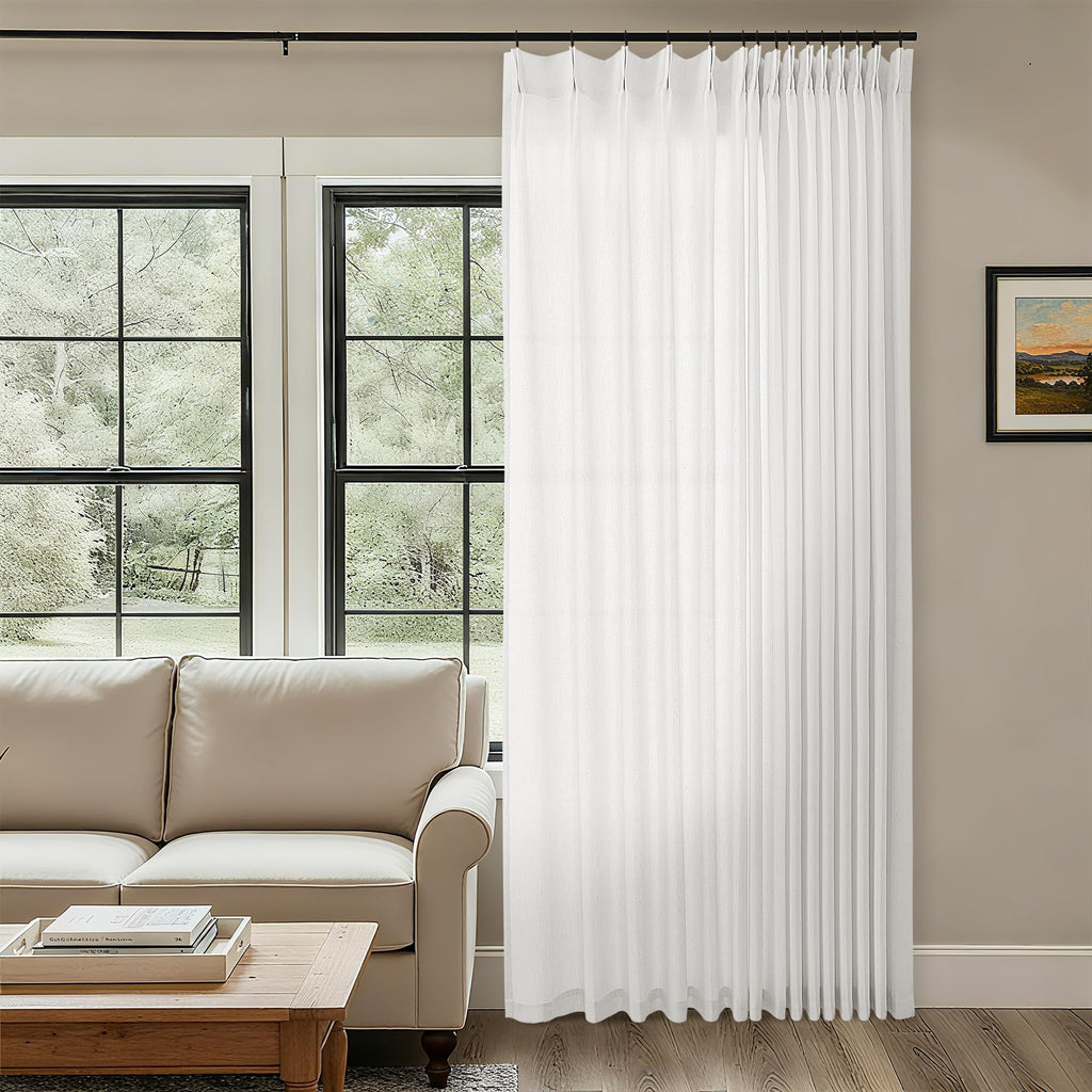 Natural Pinch Pleated Linen Curtains 72 Inches Long 72 Inch Wide for Living Room Bathroom Light Filtering Semi Sheer Shower Bath Curtain 72x72 Boho Neutral Pinch Pleated Drape Hooks Rings 1 Panel