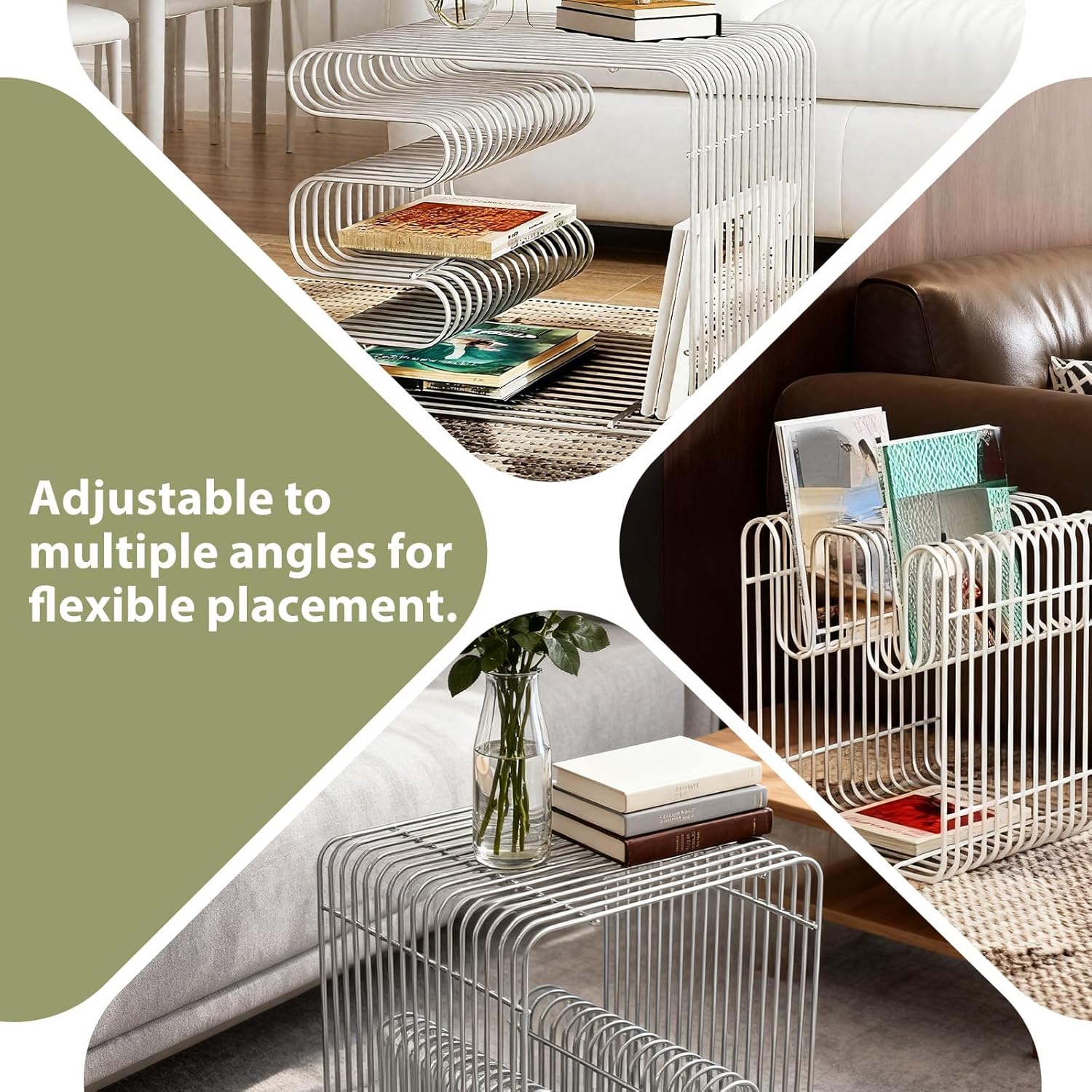 Metal Side Table Stainless Steel Linear Metal Small End Table with Magazine Rack Modern Minimalist Nightstand Stainless Steel End Table with Storage Shelf for Living Room Bedroom Office