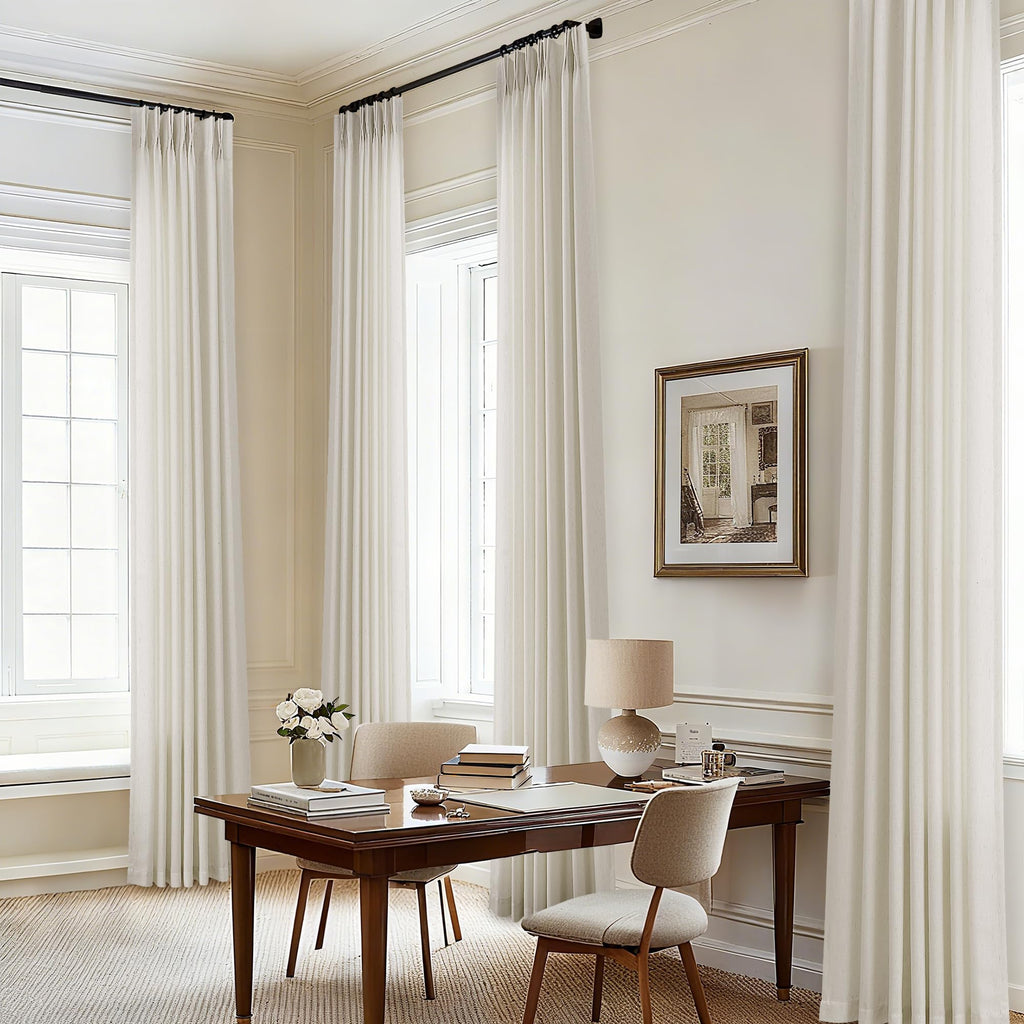 Natural Pinch Pleated Linen Curtains 72 Inches Long 72 Inch Wide for Living Room Bathroom Light Filtering Semi Sheer Shower Bath Curtain 72x72 Boho Neutral Pinch Pleated Drape Hooks Rings 1 Panel