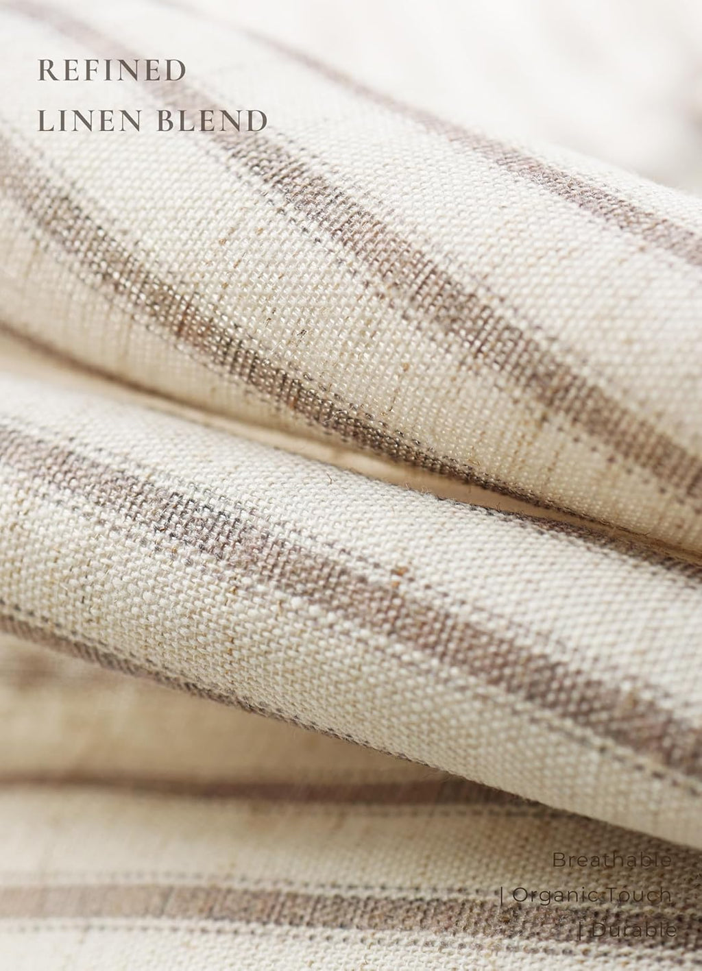 Farmhouse Striped Shower Curtain - 72x72 Inches, Linen Blend Fabric, Breathable & Machine Washable, Rustic Taupe for Bathroom Decor (Hooks/Liner Not Included)
