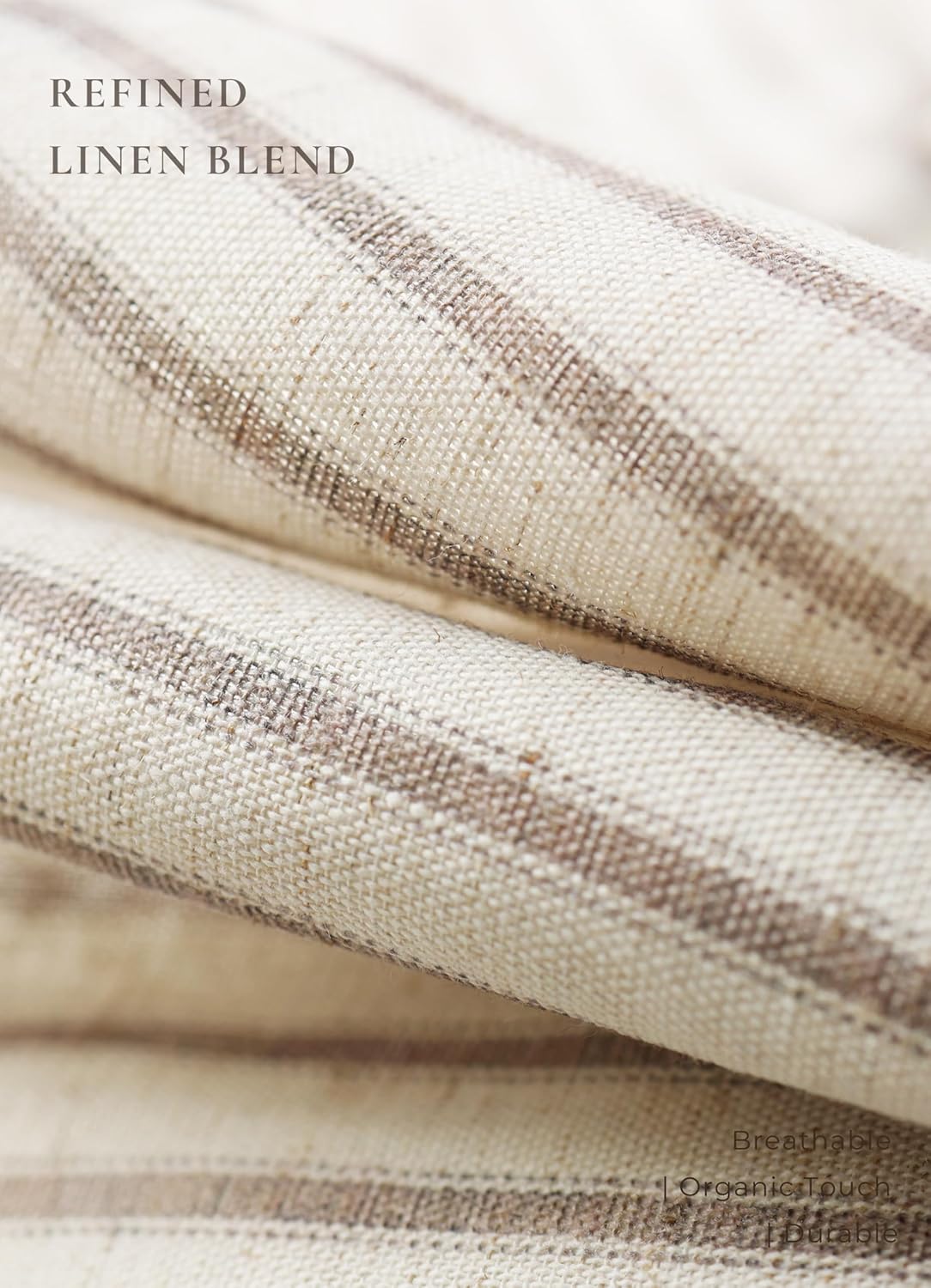 Farmhouse Striped Shower Curtain - 72x72 Inches, Linen Blend Fabric, Breathable & Machine Washable, Rustic Taupe for Bathroom Decor (Hooks/Liner Not Included)
