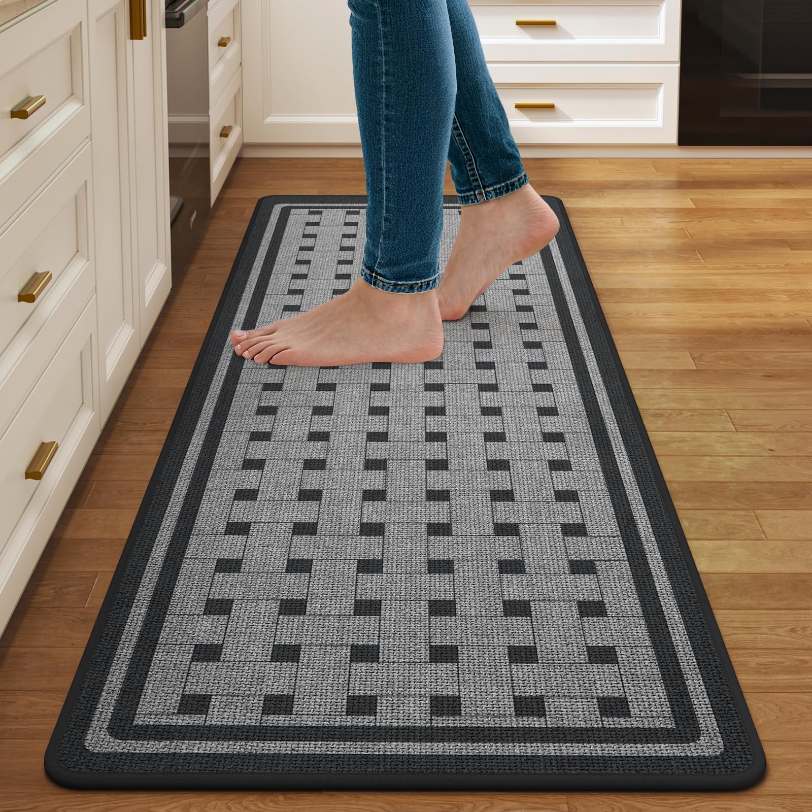 Kitchen Rugs Set of 2,Kitchen Mats for Floor, Runner Rugs Non Slip Washable Absorbent Kitchen Floor Mat, Braided Kitchen Sink Rug, 17''x30''+17''x47'' Brown