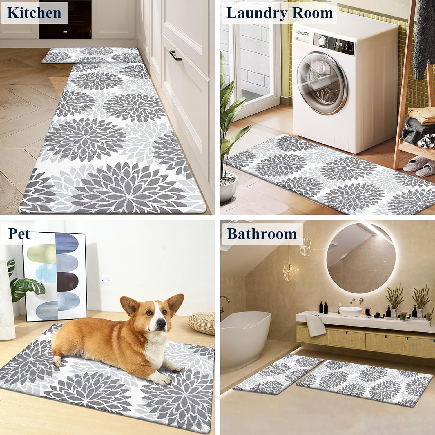 HEBE Anti Fatigue Kitchen Rugs Sets of 2, Non Slip Kitchen Mats for Floor, Waterproof Cushioned Comfort Standing Carpet for Kitchen Sink, Home Office, Laundry Room, Gray