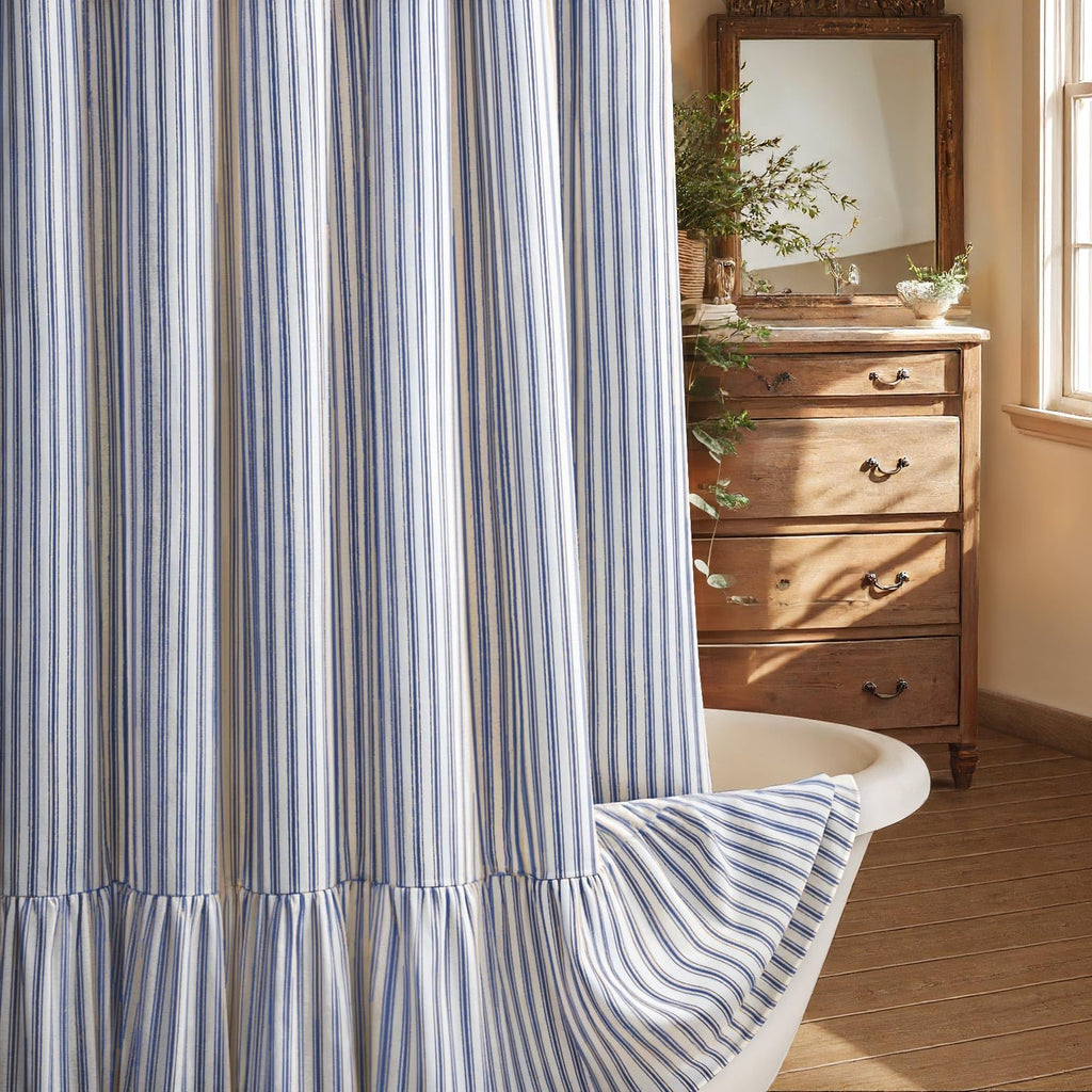 Beige Linen Farmhouse Ruffle Shower Curtain 72"×72", Rustic Boho Country Bathroom Fabric Curtain
