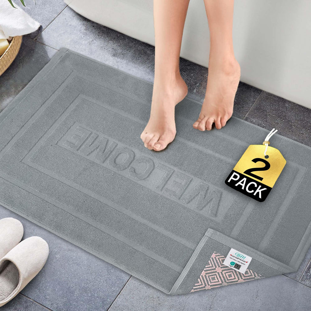 VOOVA & MOVAS White Hotel-Grade Quality Cotton Bath Mats Set of 2 - Non Slip Design, Thick 1000gsm, Absorbent, Machine Washable, Large 22"x35" Bathroom Floor Towels, Safe for Bath Floors