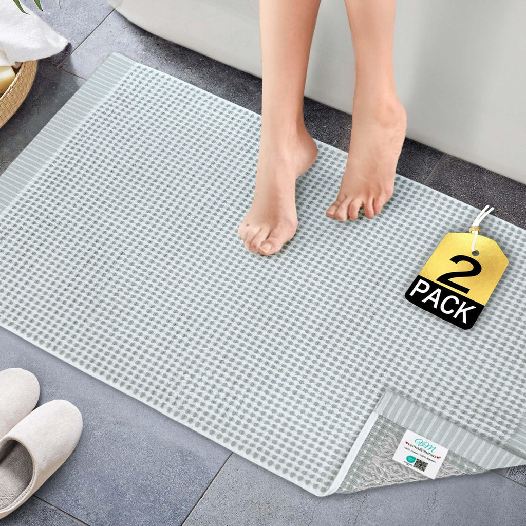 VOOVA & MOVAS White Hotel-Grade Quality Cotton Bath Mats Set of 2 - Non Slip Design, Thick 1000gsm, Absorbent, Machine Washable, Large 22"x35" Bathroom Floor Towels, Safe for Bath Floors