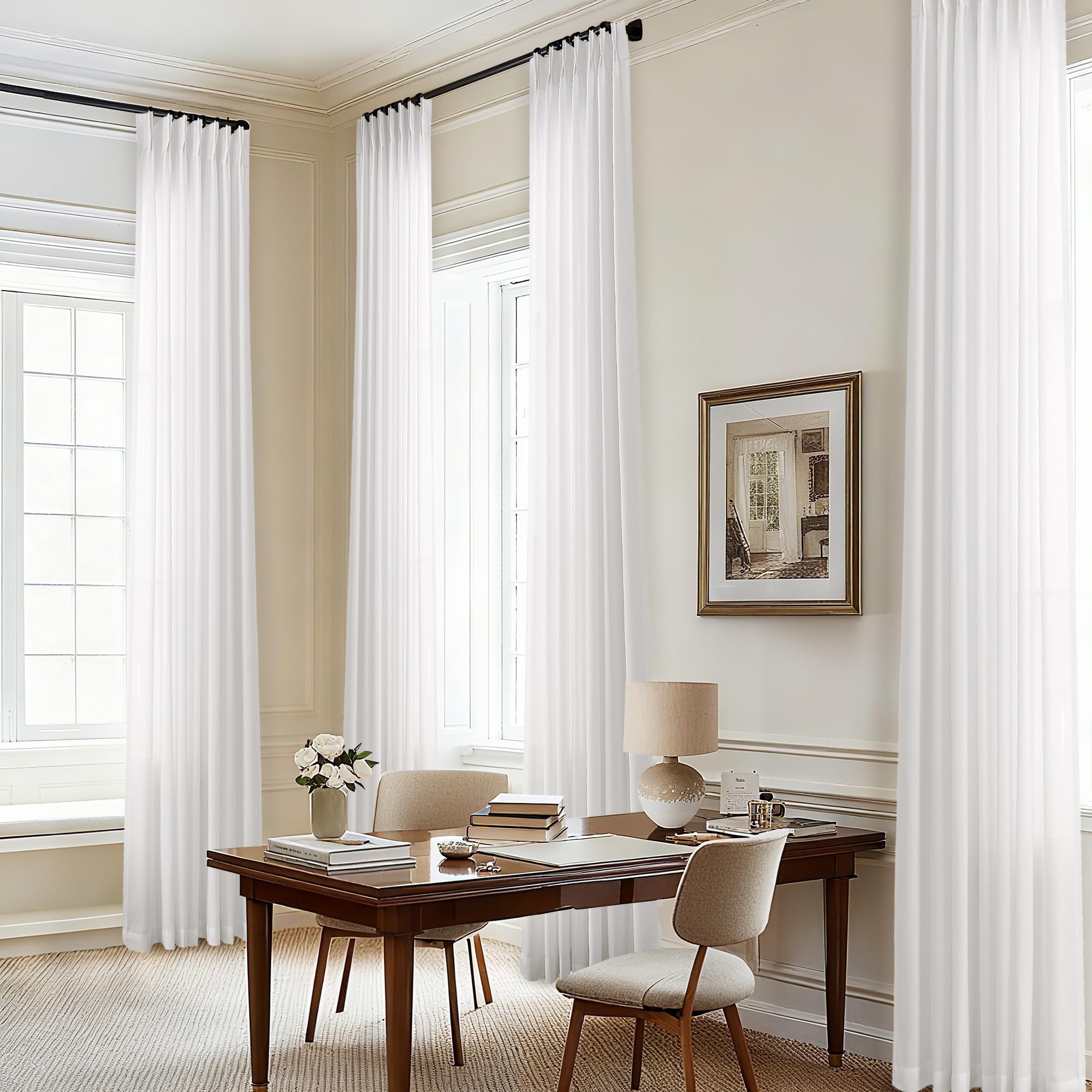 Natural Pinch Pleated Linen Curtains 72 Inches Long 72 Inch Wide for Living Room Bathroom Light Filtering Semi Sheer Shower Bath Curtain 72x72 Boho Neutral Pinch Pleated Drape Hooks Rings 1 Panel