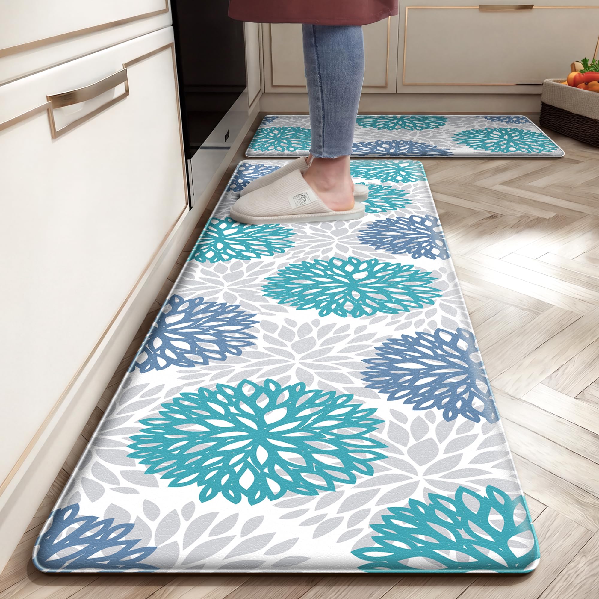 Kitchen Mats Set of 2 Cushioned Anti Fatigue Kitchen Rugs Non Slip Waterproof Kitchen Runner Memory Foam Kitchen Floor Mat Comfort Standing Mat for Sink,Office,Laundry