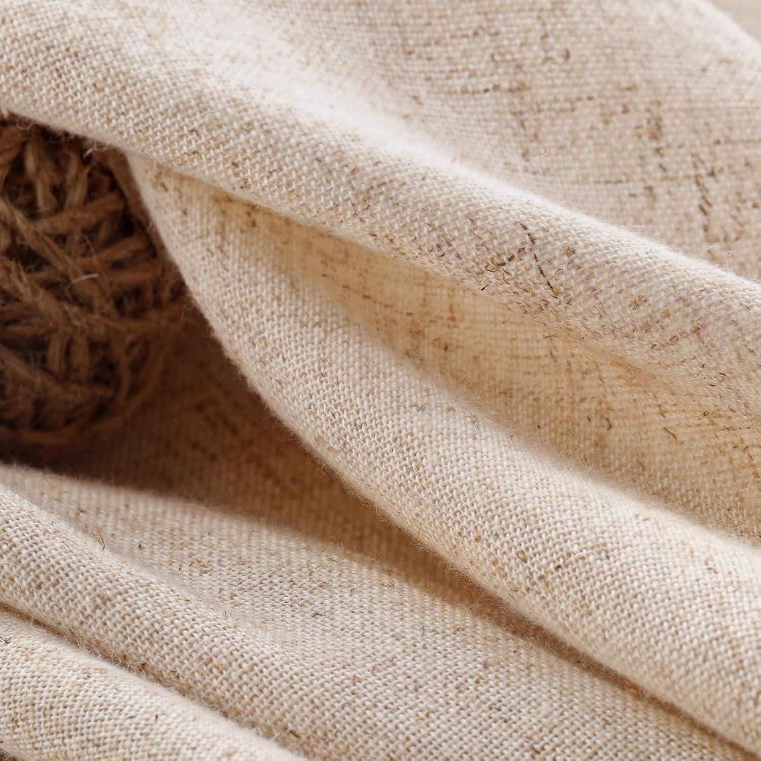 Beige Linen Farmhouse Ruffle Shower Curtain 72"×72", Rustic Boho Country Bathroom Fabric Curtain
