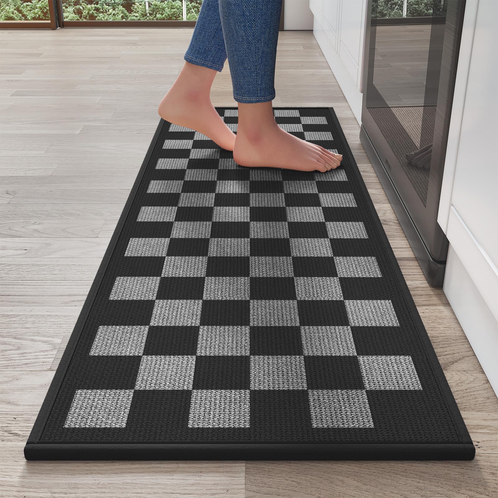 YDKGL Kitchen Mat Set of 2 PCS, Cushioned Non Slip Rugs for Kitchen Floor, Absorbent Runner Comfort Standing Mats Washable for Kitchen, Office, Home Red 17x30+17x59