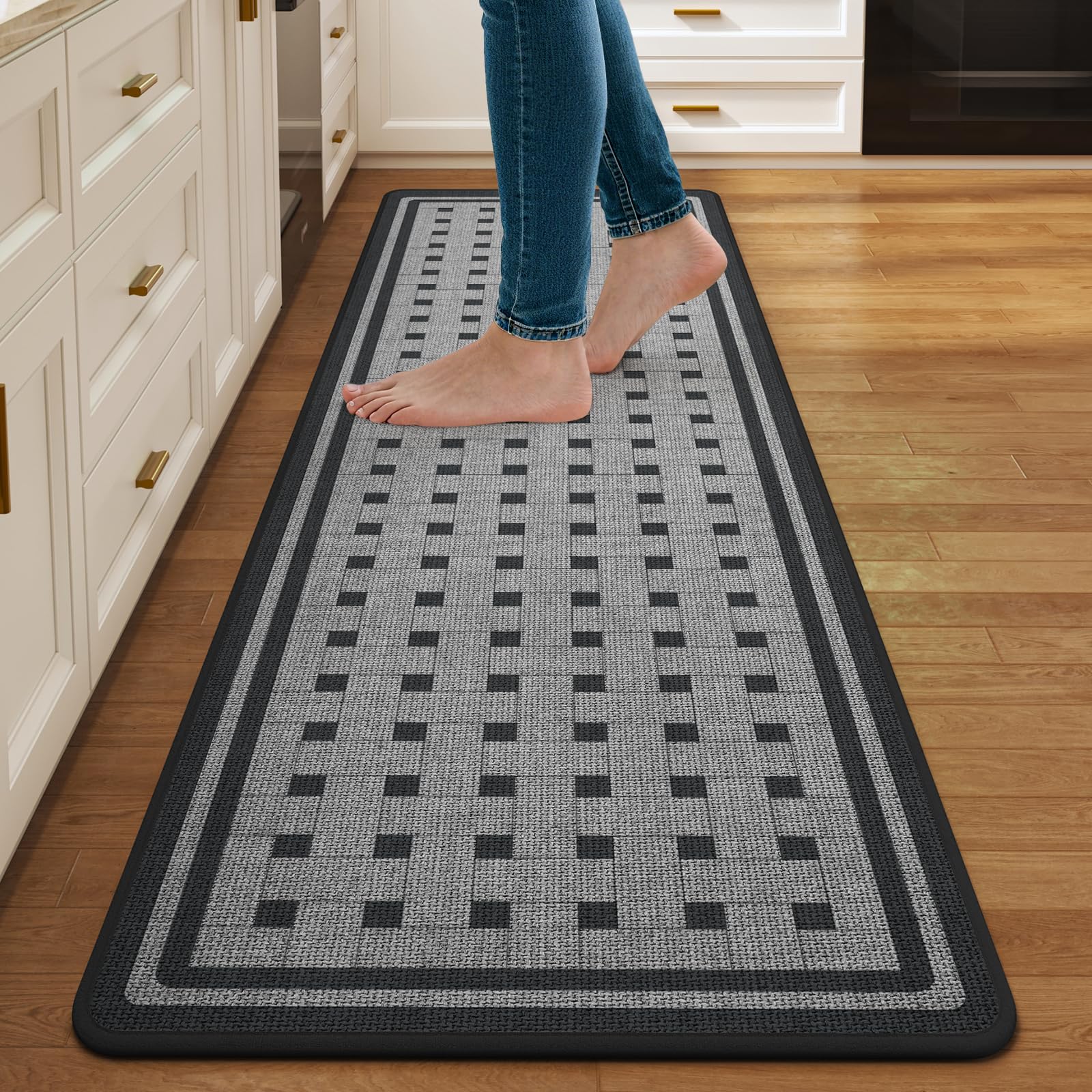 Kitchen Rugs Set of 2,Kitchen Mats for Floor, Runner Rugs Non Slip Washable Absorbent Kitchen Floor Mat, Braided Kitchen Sink Rug, 17''x30''+17''x47'' Brown