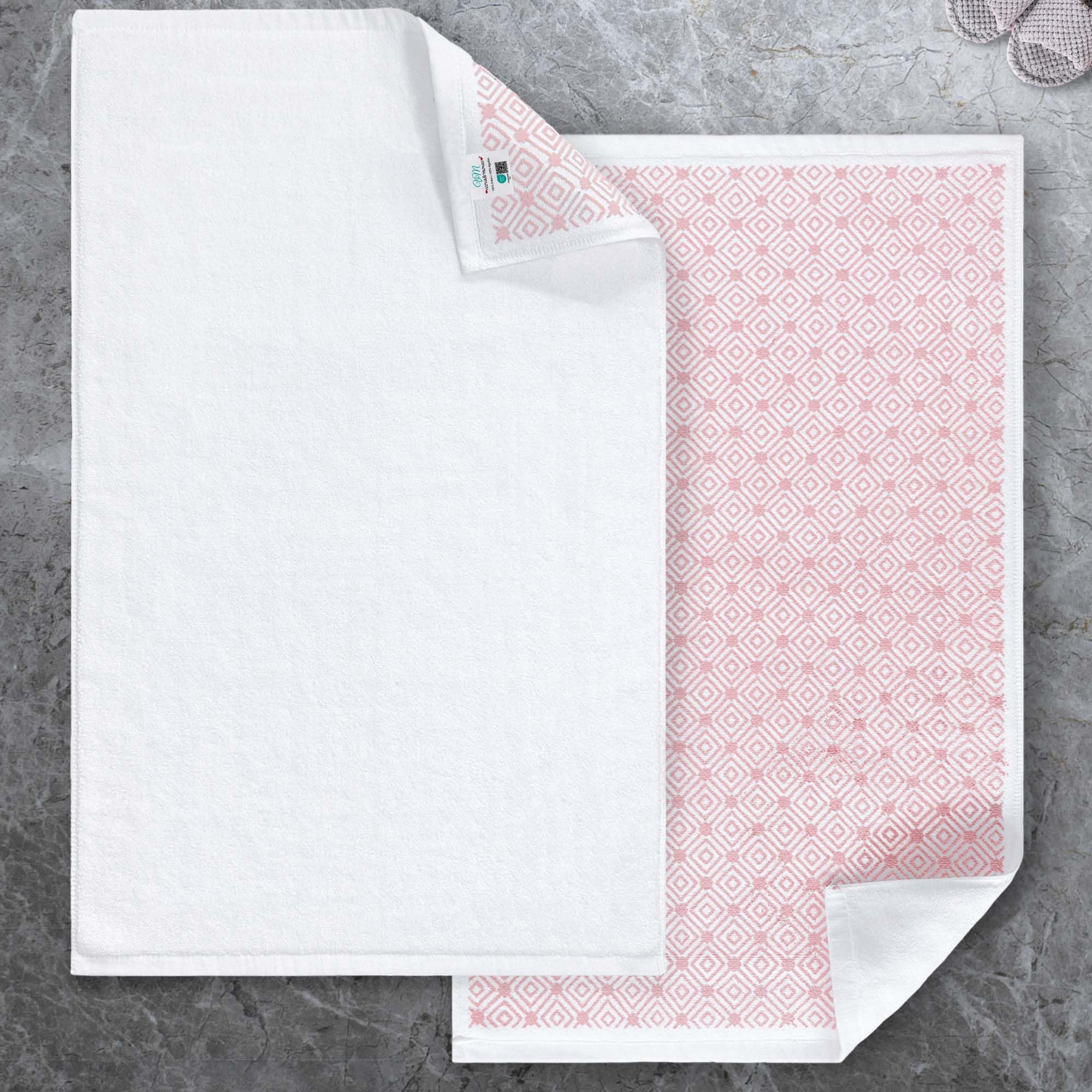 VOOVA & MOVAS White Hotel-Grade Quality Cotton Bath Mats Set of 2 - Non Slip Design, Thick 1000gsm, Absorbent, Machine Washable, Large 22"x35" Bathroom Floor Towels, Safe for Bath Floors