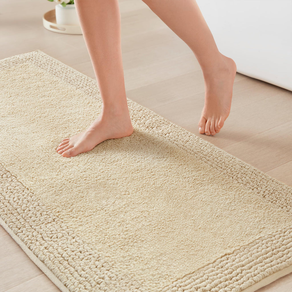 Madison Park Splendor Reversible 100% Cotton Tufted Bathroom Rug-3000 GSM Hotel Quality Luxurious Plush Medium Pile Bath Mat Absorbent, Quick Dry, Shower Room Décor, 21x34, Natural
