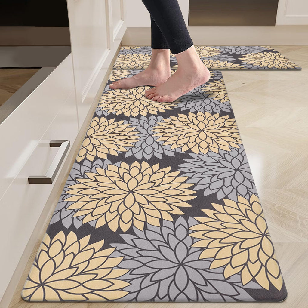 HEBE Anti Fatigue Kitchen Rugs Sets of 2, Non Slip Kitchen Mats for Floor, Waterproof Cushioned Comfort Standing Carpet for Kitchen Sink, Home Office, Laundry Room, Gray