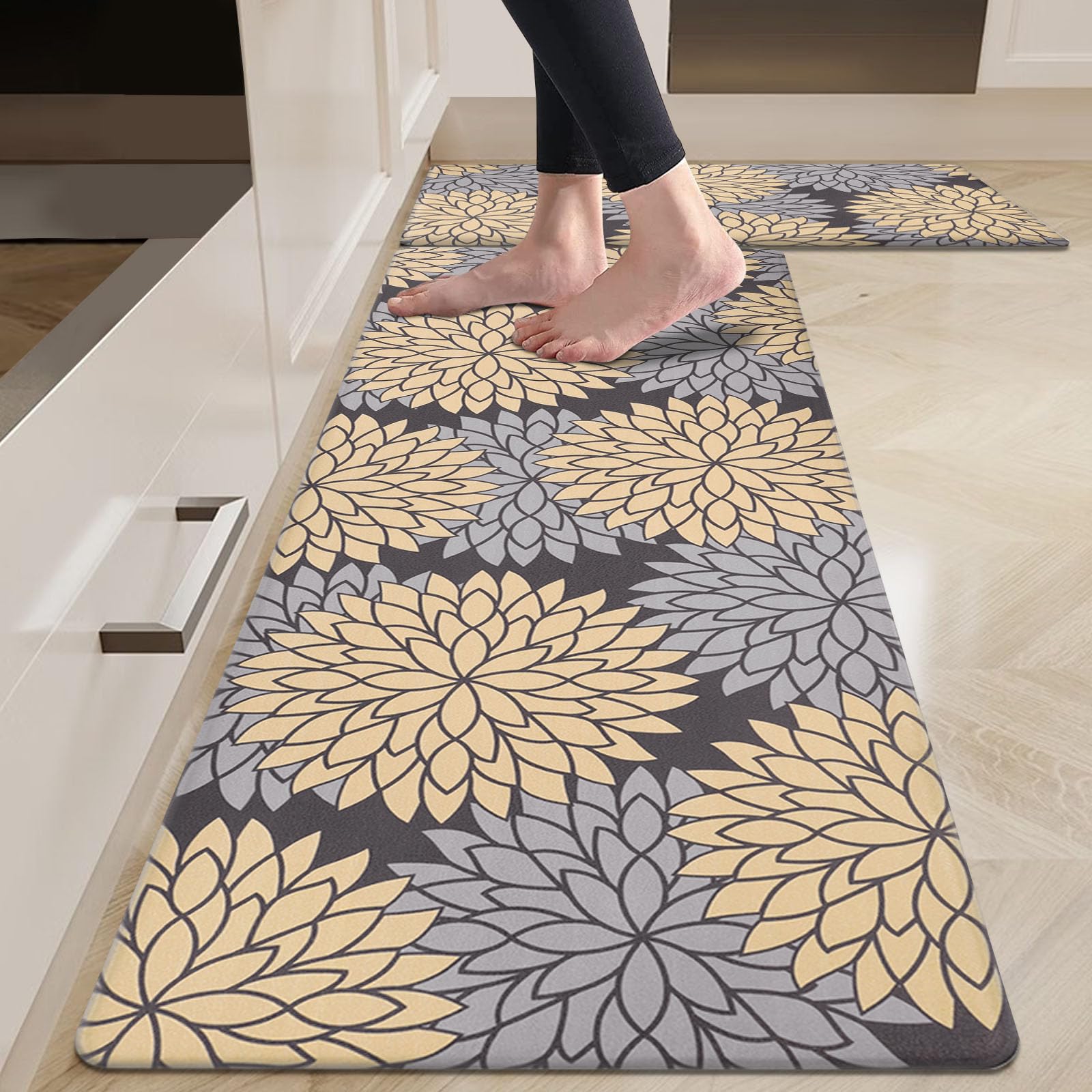 HEBE Anti Fatigue Kitchen Rugs Sets of 2, Non Slip Kitchen Mats for Floor, Waterproof Cushioned Comfort Standing Carpet for Kitchen Sink, Home Office, Laundry Room, Gray