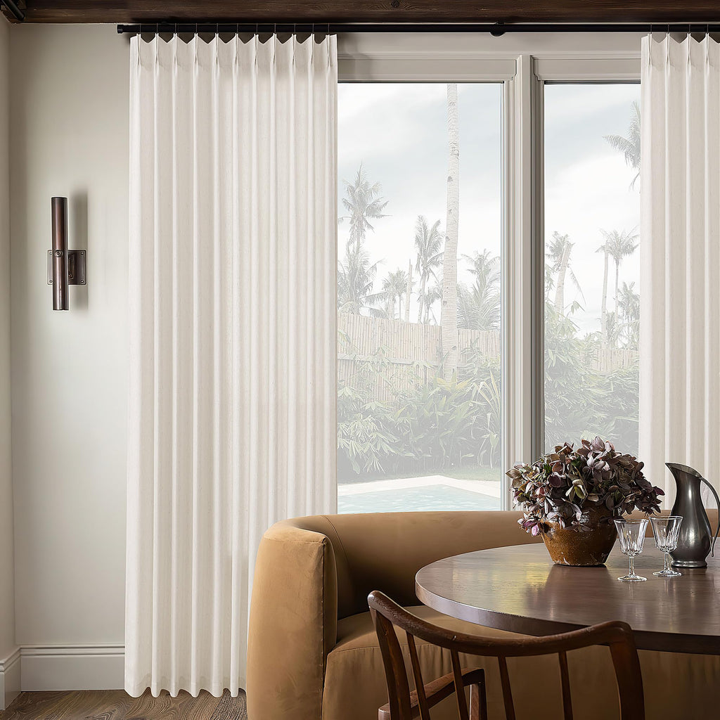 Natural Pinch Pleated Linen Curtains 72 Inches Long 72 Inch Wide for Living Room Bathroom Light Filtering Semi Sheer Shower Bath Curtain 72x72 Boho Neutral Pinch Pleated Drape Hooks Rings 1 Panel