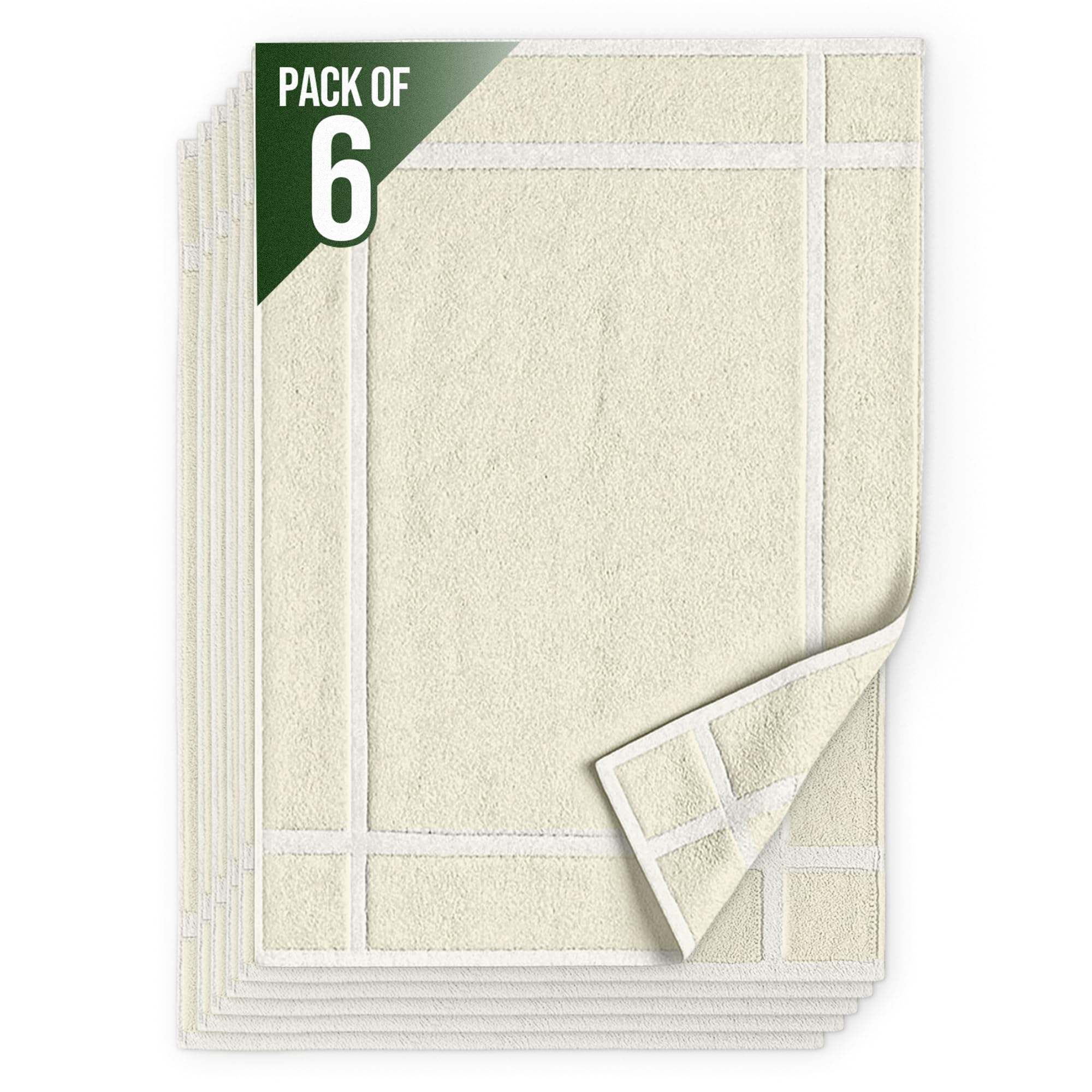 Pearl Linens Pack of 6 100% Cotton Bath Mat Towels, 20x30 inches, Soft & Absorbent Floor Towels for Bathroom, Not Bathroom Rugs, After Shower Mat, 687 GSM, Machine Washable, Airbnb Essentials, White