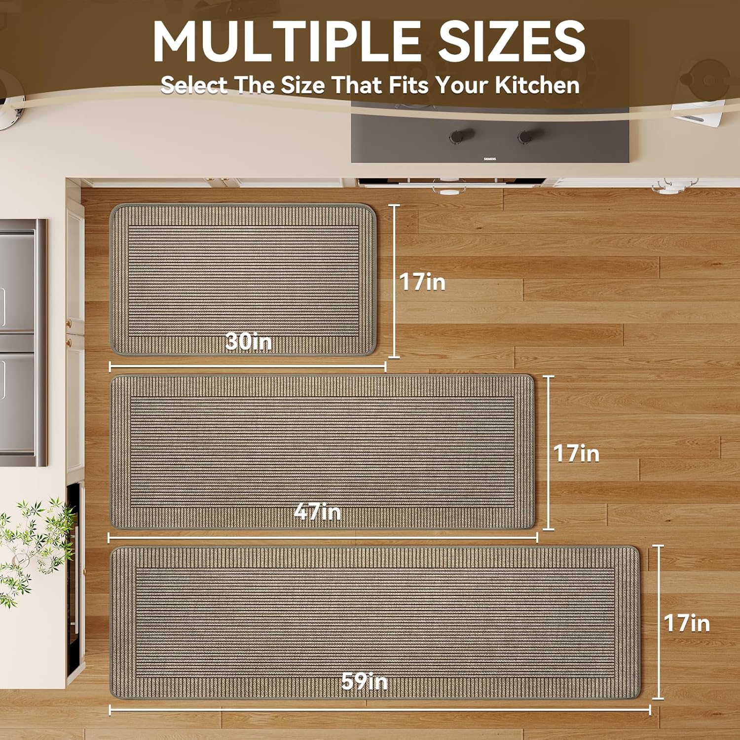 Kitchen Rugs Set of 2,Kitchen Mats for Floor, Runner Rugs Non Slip Washable Absorbent Kitchen Floor Mat, Braided Kitchen Sink Rug, 17''x30''+17''x47'' Brown