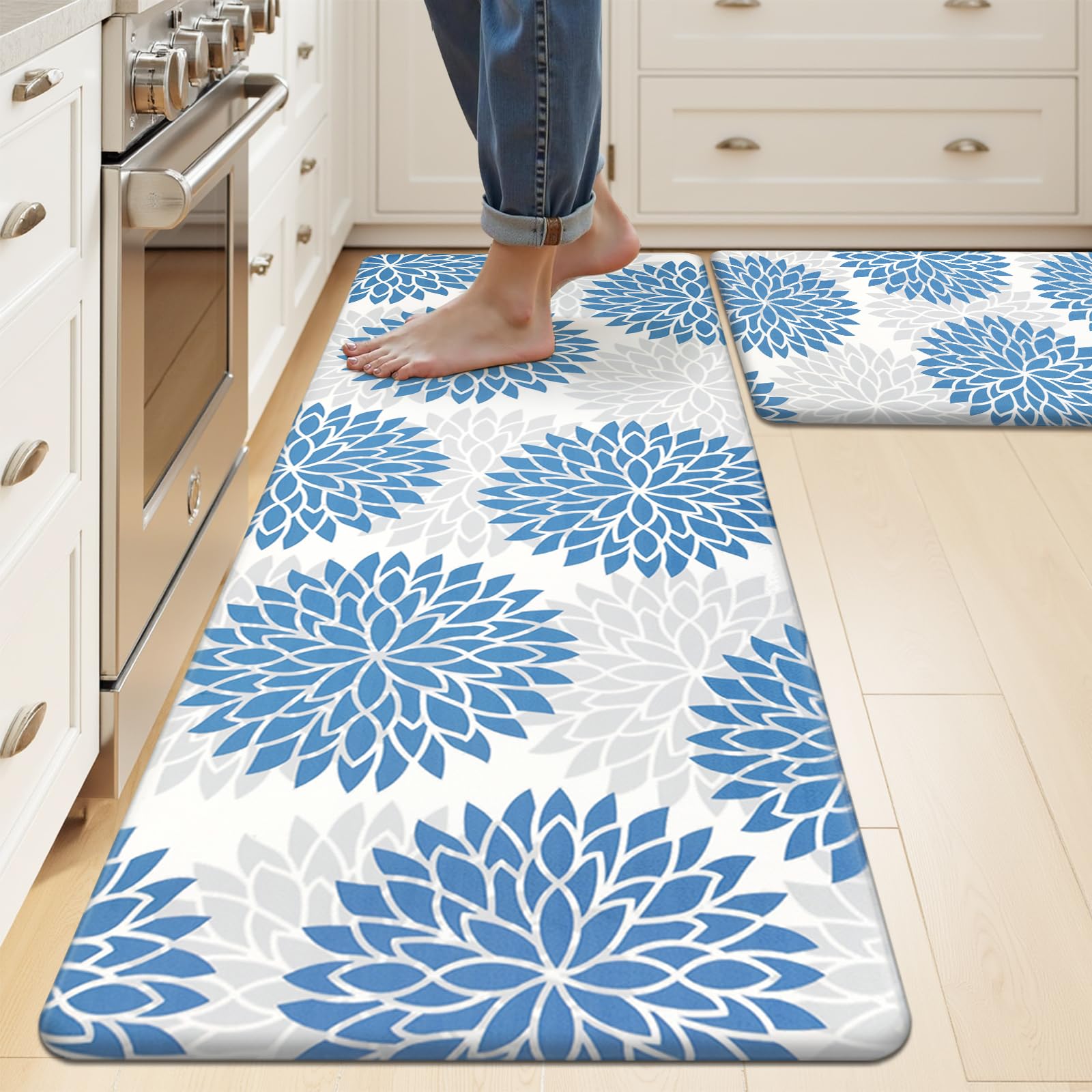 HEBE Anti Fatigue Kitchen Rugs Sets of 2, Non Slip Kitchen Mats for Floor, Waterproof Cushioned Comfort Standing Carpet for Kitchen Sink, Home Office, Laundry Room, Gray