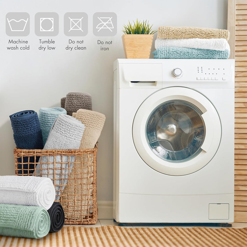 21"×34" White Reversible Tufted Cotton Bath Rug, 3000GSM Absorbent Quick Dry Bathroom Mat