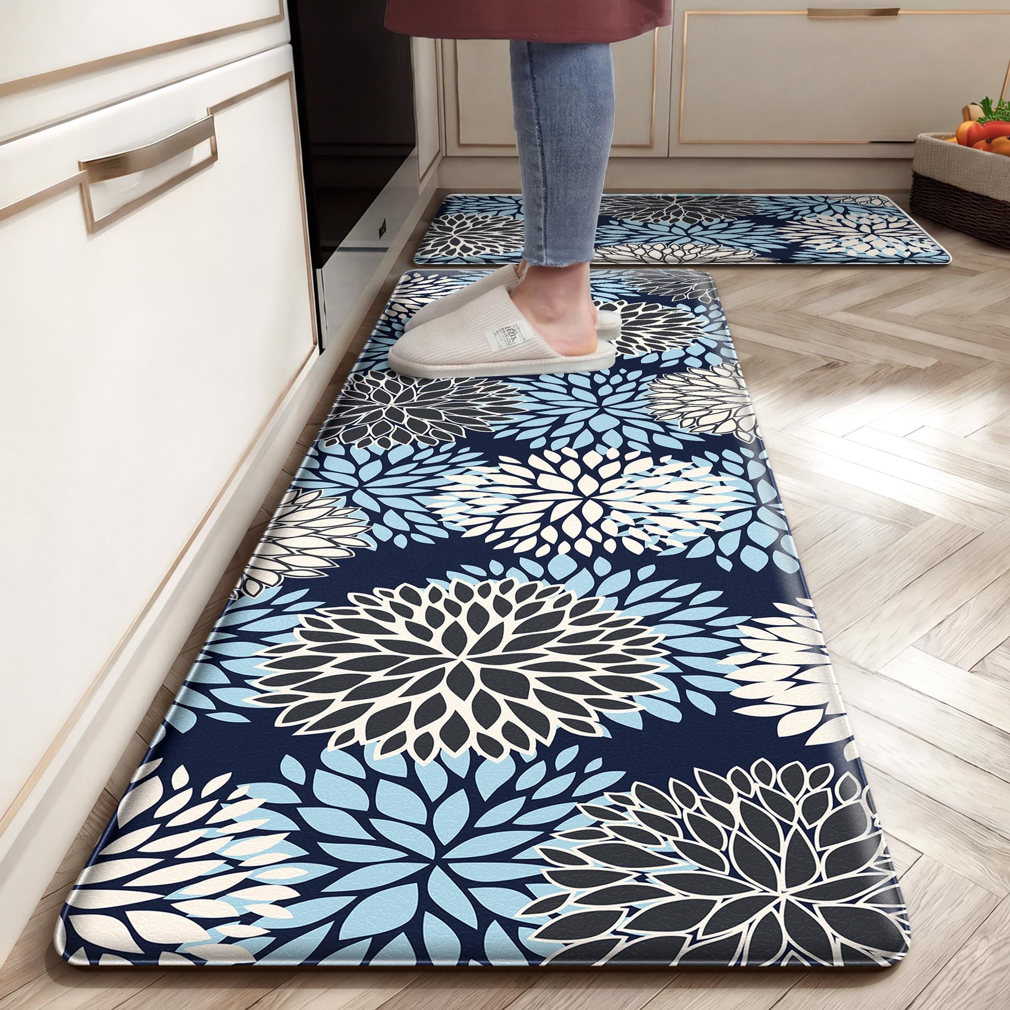 Kitchen Mats Set of 2 Cushioned Anti Fatigue Kitchen Rugs Non Slip Waterproof Kitchen Runner Memory Foam Kitchen Floor Mat Comfort Standing Mat for Sink,Office,Laundry
