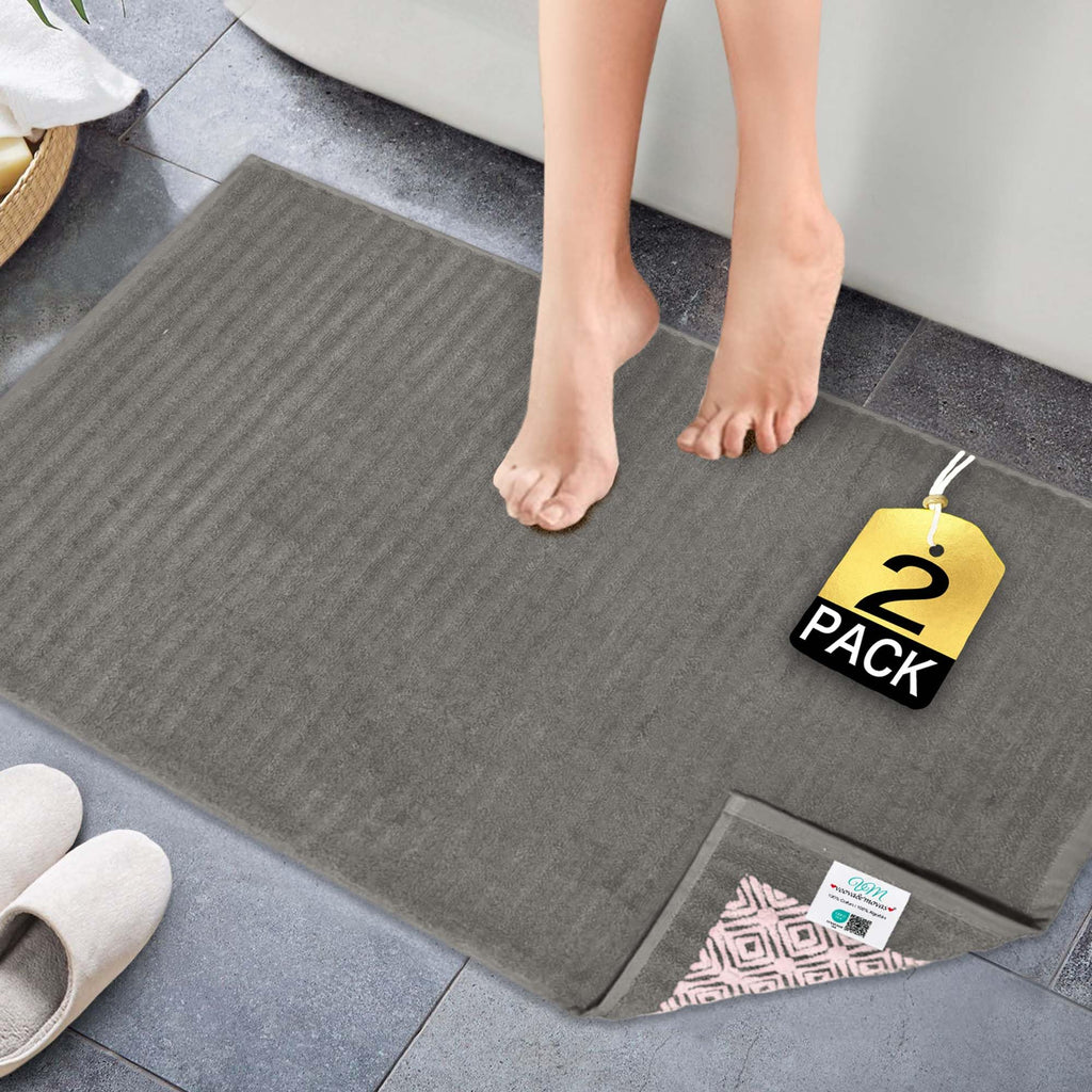 VOOVA & MOVAS White Hotel-Grade Quality Cotton Bath Mats Set of 2 - Non Slip Design, Thick 1000gsm, Absorbent, Machine Washable, Large 22"x35" Bathroom Floor Towels, Safe for Bath Floors