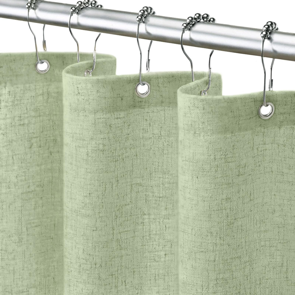 Linen Shower Curtain Beige, Fabric Boho Farmhouse Shower Curtains for Bathroom Cream Cotton Natural Cloth 72" W x 72" L