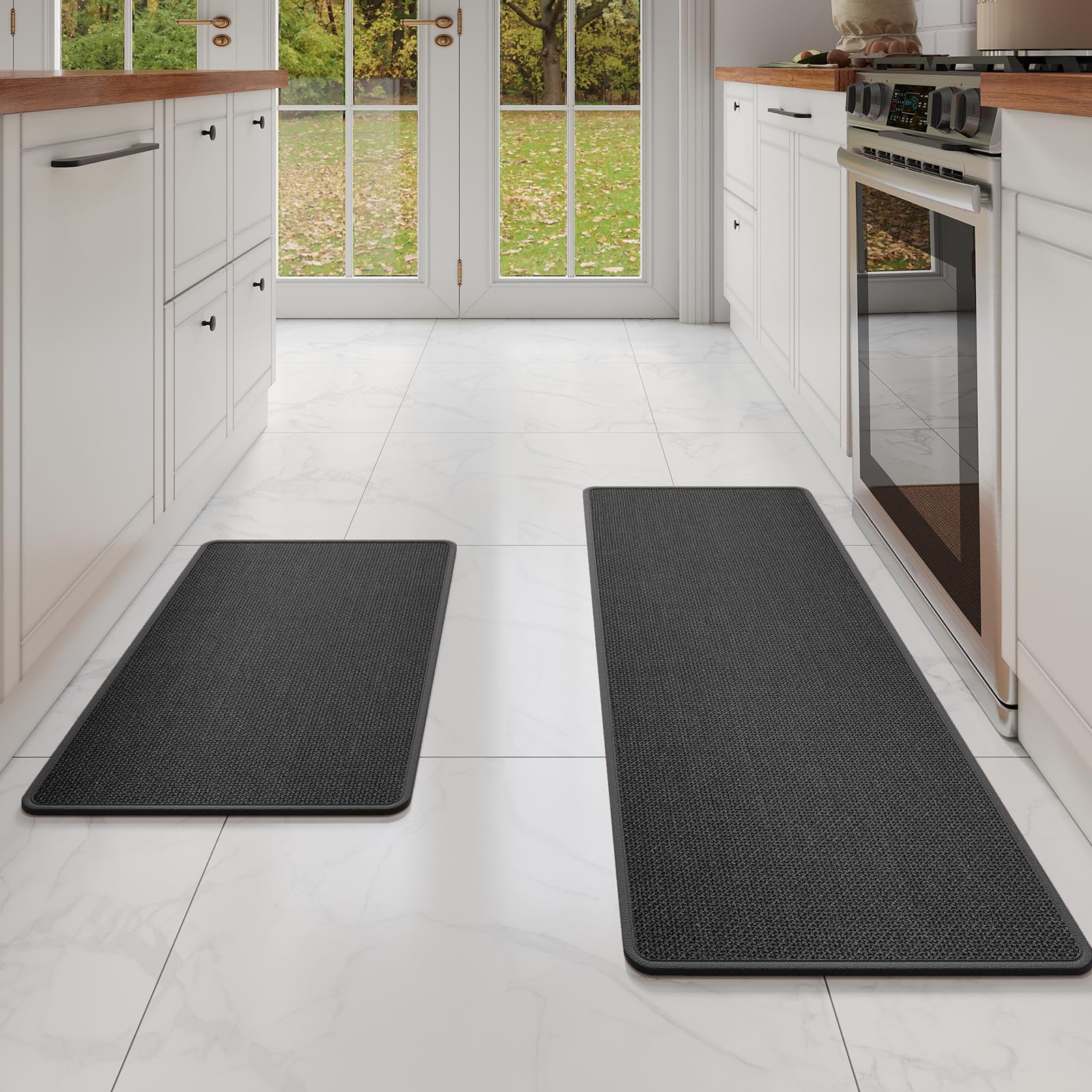 YDKGL Kitchen Mat Set of 2 PCS, Cushioned Non Slip Rugs for Kitchen Floor, Absorbent Runner Comfort Standing Mats Washable for Kitchen, Office, Home Red 17x30+17x59