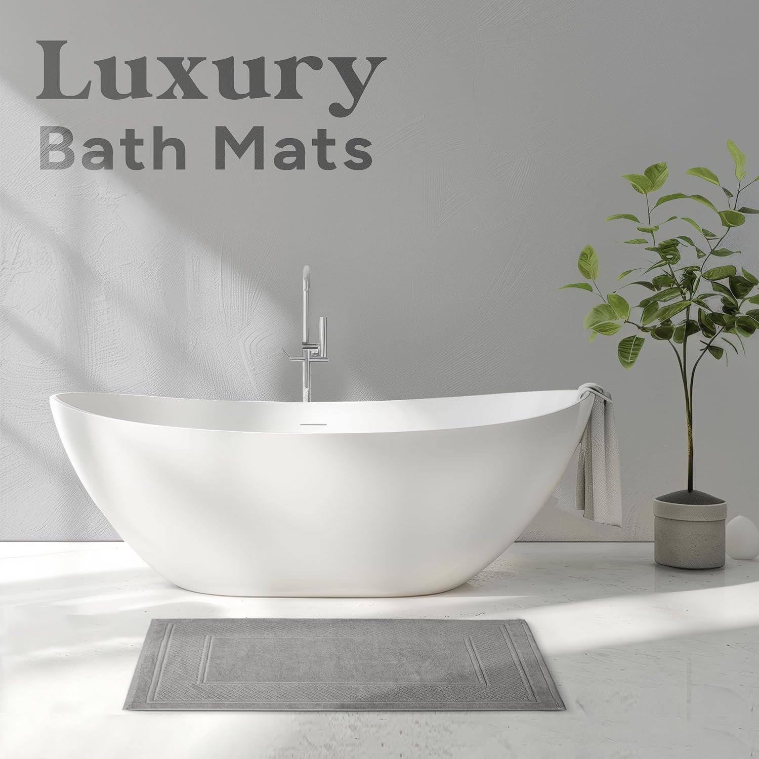 Avalon Towels Grey Bath Mat - 100% Cotton Set of 2 Absorbent Bathmat - Bathroom Mats Quick Dry Bath Mats for Bathrooms (22x34 Inches)