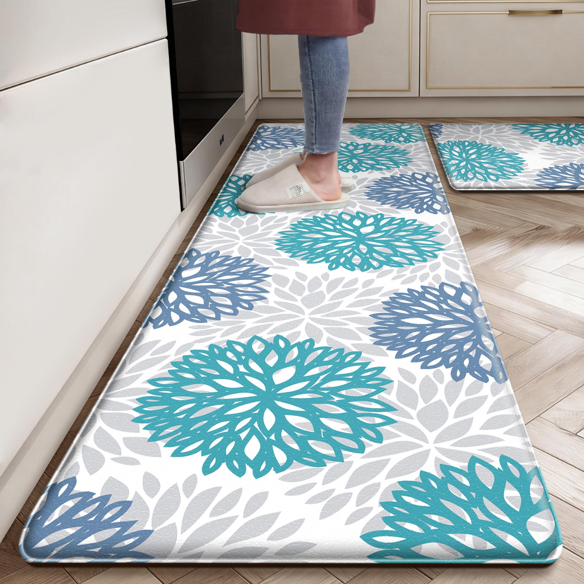 Kitchen Mats Set of 2 Cushioned Anti Fatigue Kitchen Rugs Non Slip Waterproof Kitchen Runner Memory Foam Kitchen Floor Mat Comfort Standing Mat for Sink,Office,Laundry