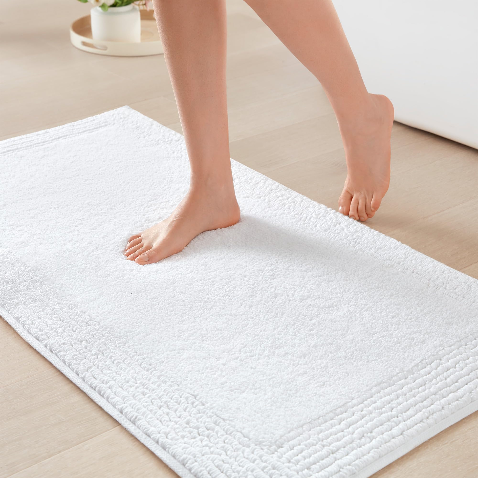 Madison Park Splendor Reversible 100% Cotton Tufted Bathroom Rug-3000 GSM Hotel Quality Luxurious Plush Medium Pile Bath Mat Absorbent, Quick Dry, Shower Room Décor, 21x34, Natural