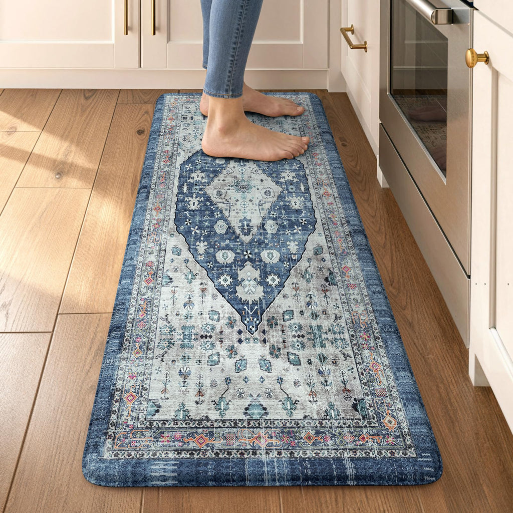 Collive Boho Kitchen Mats 2PCS, Cushioned Kitchen Mat for Floor Anti Fatigue Waterproof Kitchens Rugs Set of 2, Non Skid Comfort Standing Rug for Office, Sink, Laundry, 17.3"x29"+17.3"x47"