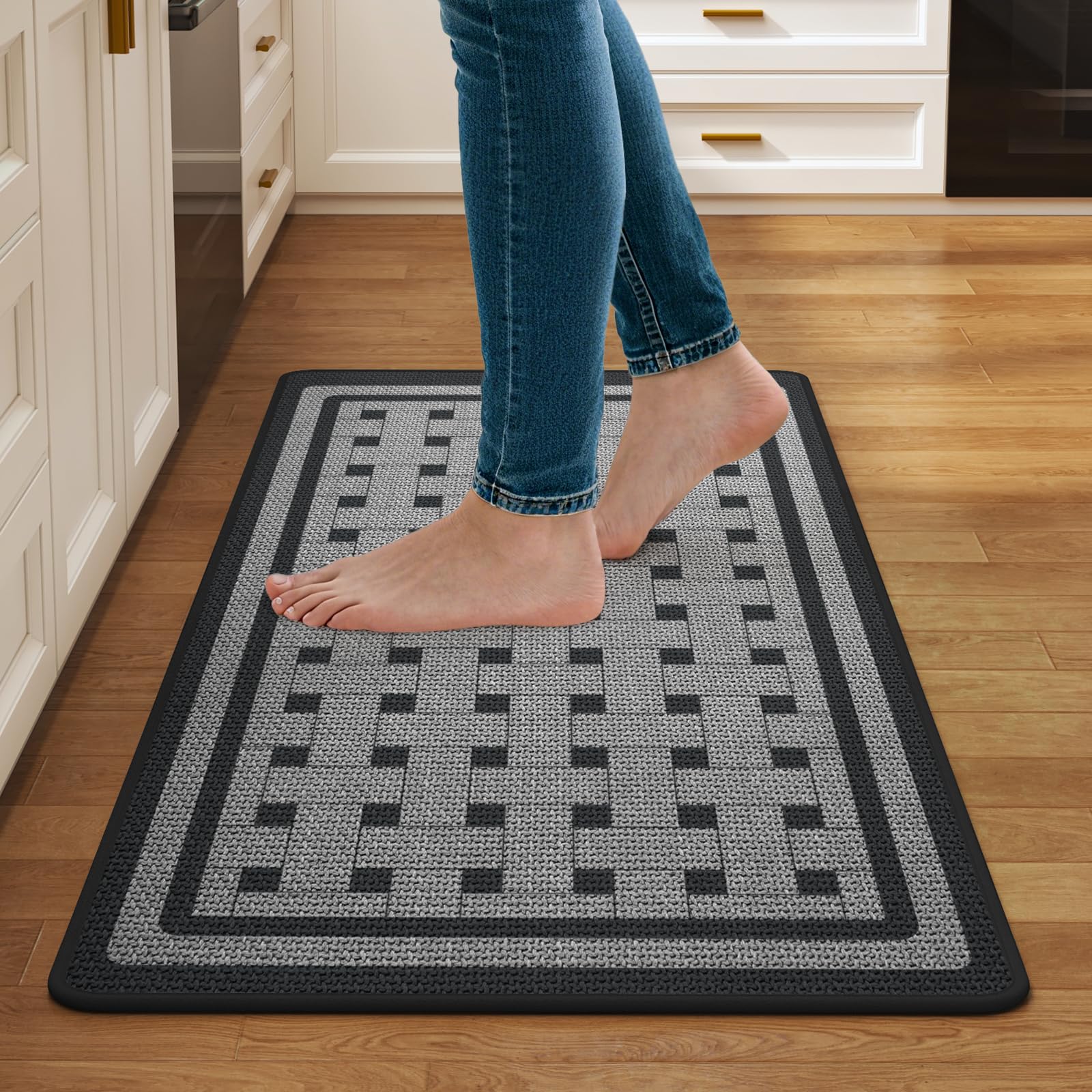 Kitchen Rugs Set of 2,Kitchen Mats for Floor, Runner Rugs Non Slip Washable Absorbent Kitchen Floor Mat, Braided Kitchen Sink Rug, 17''x30''+17''x47'' Brown